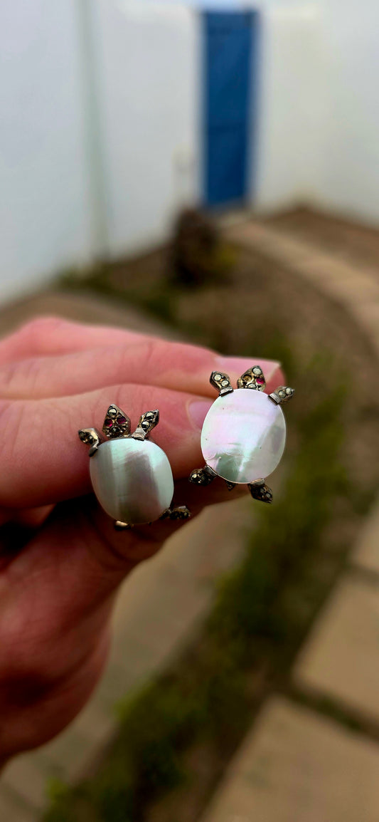 Oh these are FABULOUS!! A wonderfully unusual pair of French Art Deco-era novelty clip-on earrings, dating to circa 1920s and attributed to French designer Maurice Lespous.