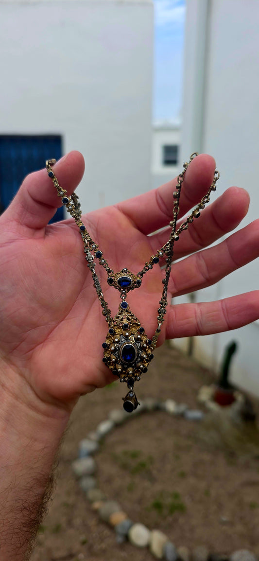 ULTRA RARE FIND!!Dating to approximately the 1870s, this spectacular Austro-Hungarian 835 silver-gilt pendant necklace is an extraordinary survivor from the height of the Victorian Historicist / Renaissance Revival movement.