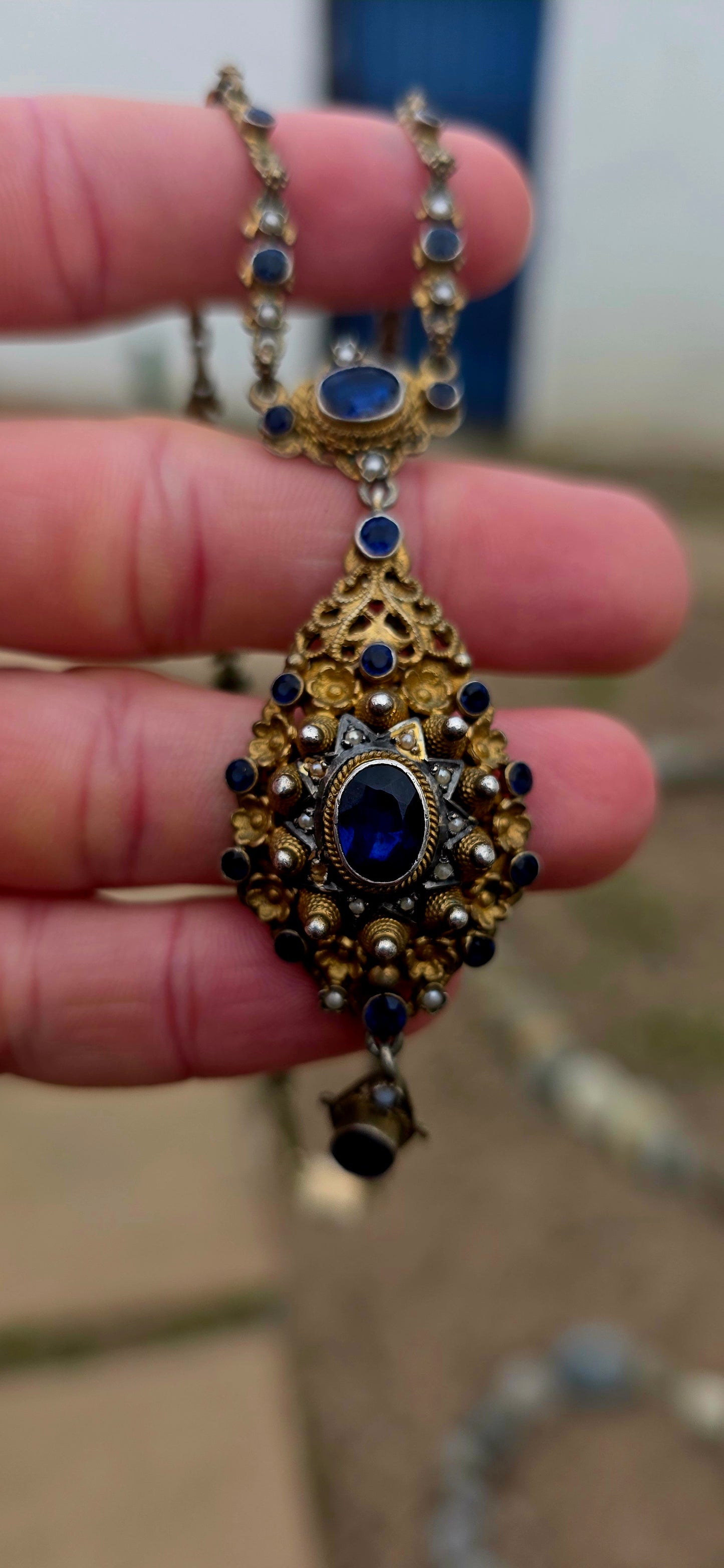 ULTRA RARE FIND!!Dating to approximately the 1870s, this spectacular Austro-Hungarian 835 silver-gilt pendant necklace is an extraordinary survivor from the height of the Victorian Historicist / Renaissance Revival movement.