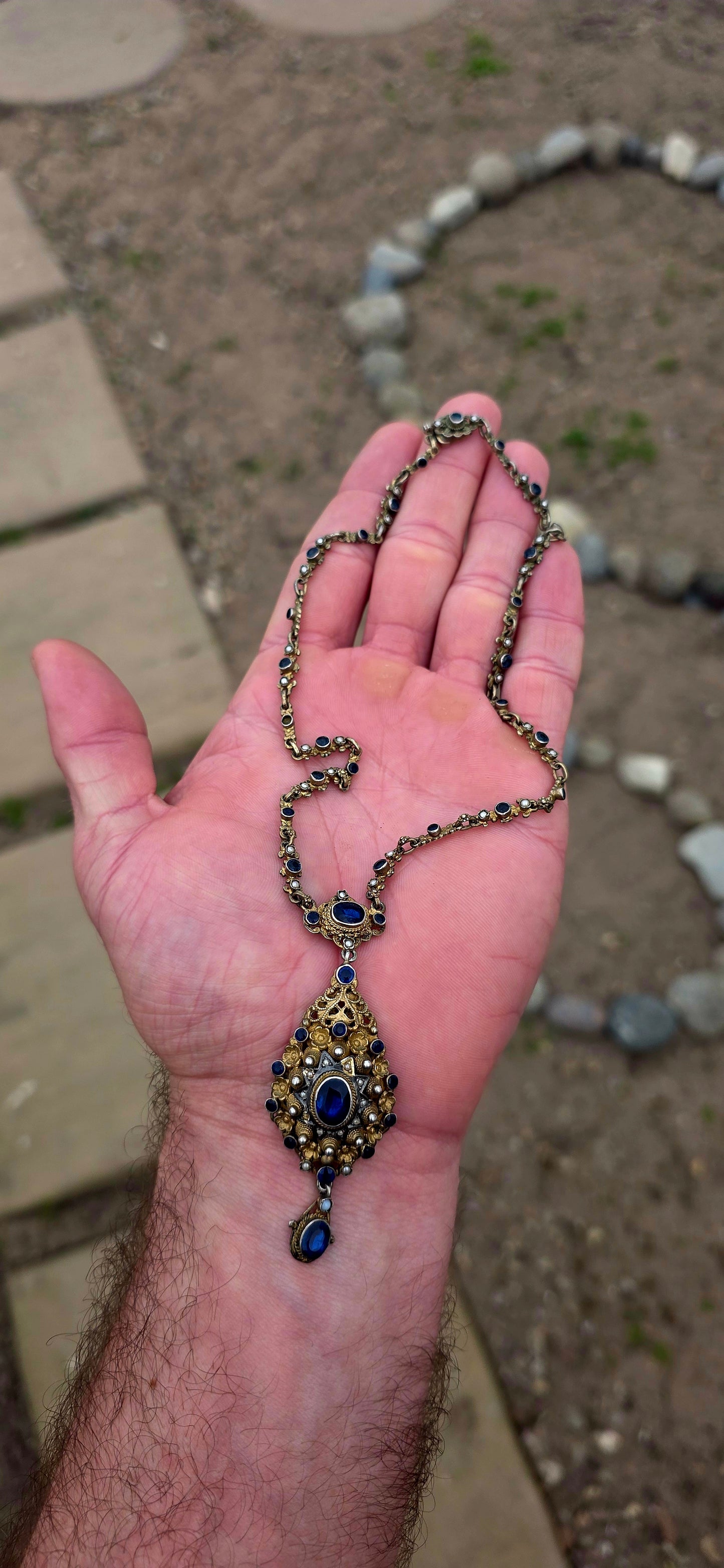 ULTRA RARE FIND!!Dating to approximately the 1870s, this spectacular Austro-Hungarian 835 silver-gilt pendant necklace is an extraordinary survivor from the height of the Victorian Historicist / Renaissance Revival movement.