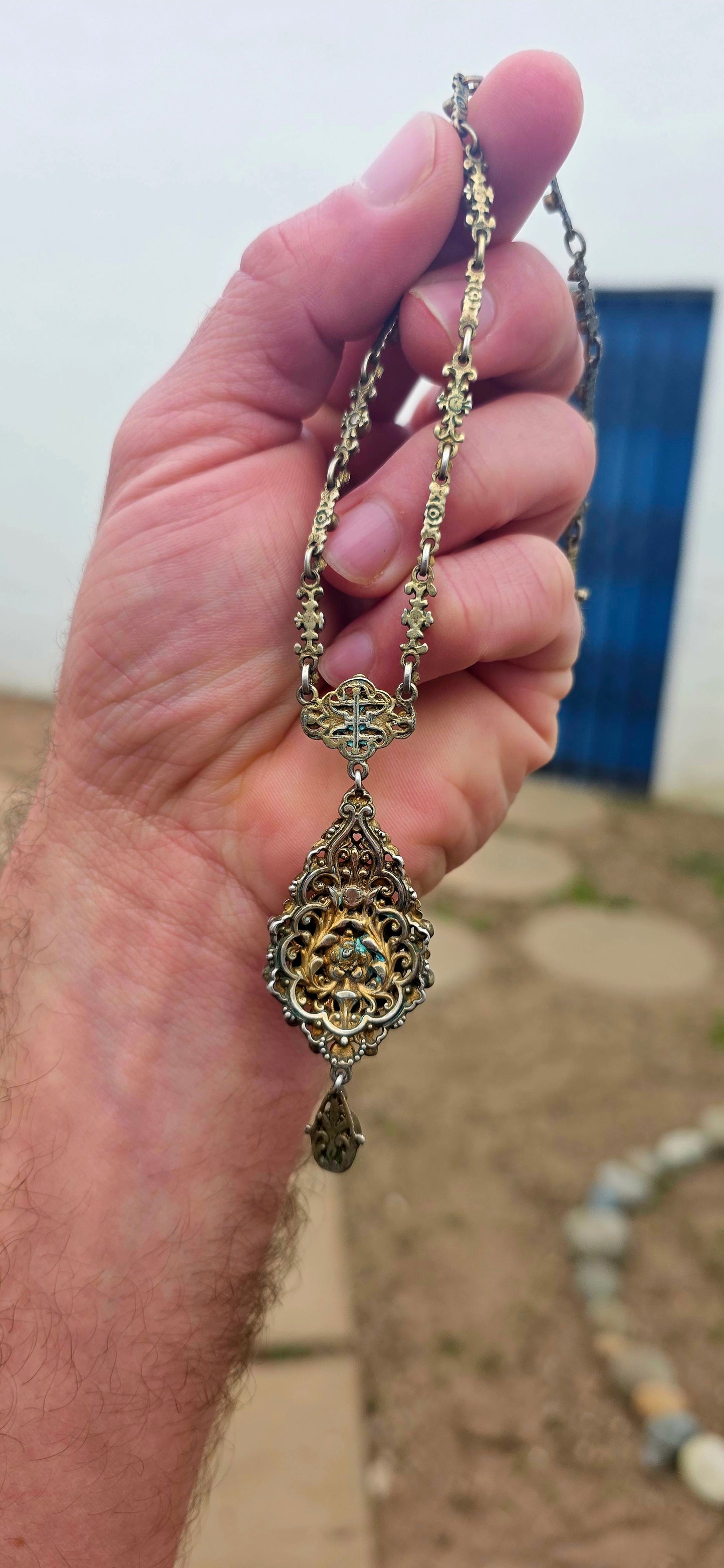ULTRA RARE FIND!!Dating to approximately the 1870s, this spectacular Austro-Hungarian 835 silver-gilt pendant necklace is an extraordinary survivor from the height of the Victorian Historicist / Renaissance Revival movement.