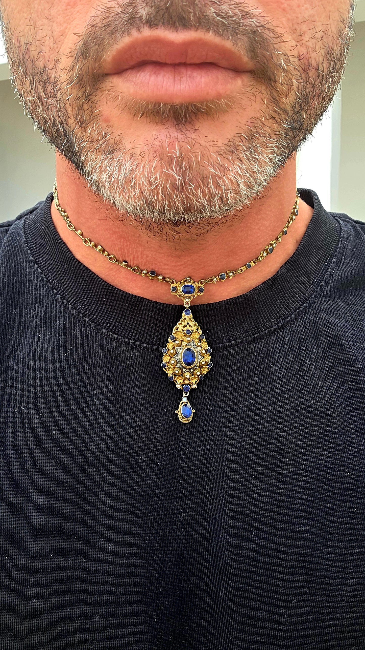 ULTRA RARE FIND!!Dating to approximately the 1870s, this spectacular Austro-Hungarian 835 silver-gilt pendant necklace is an extraordinary survivor from the height of the Victorian Historicist / Renaissance Revival movement.