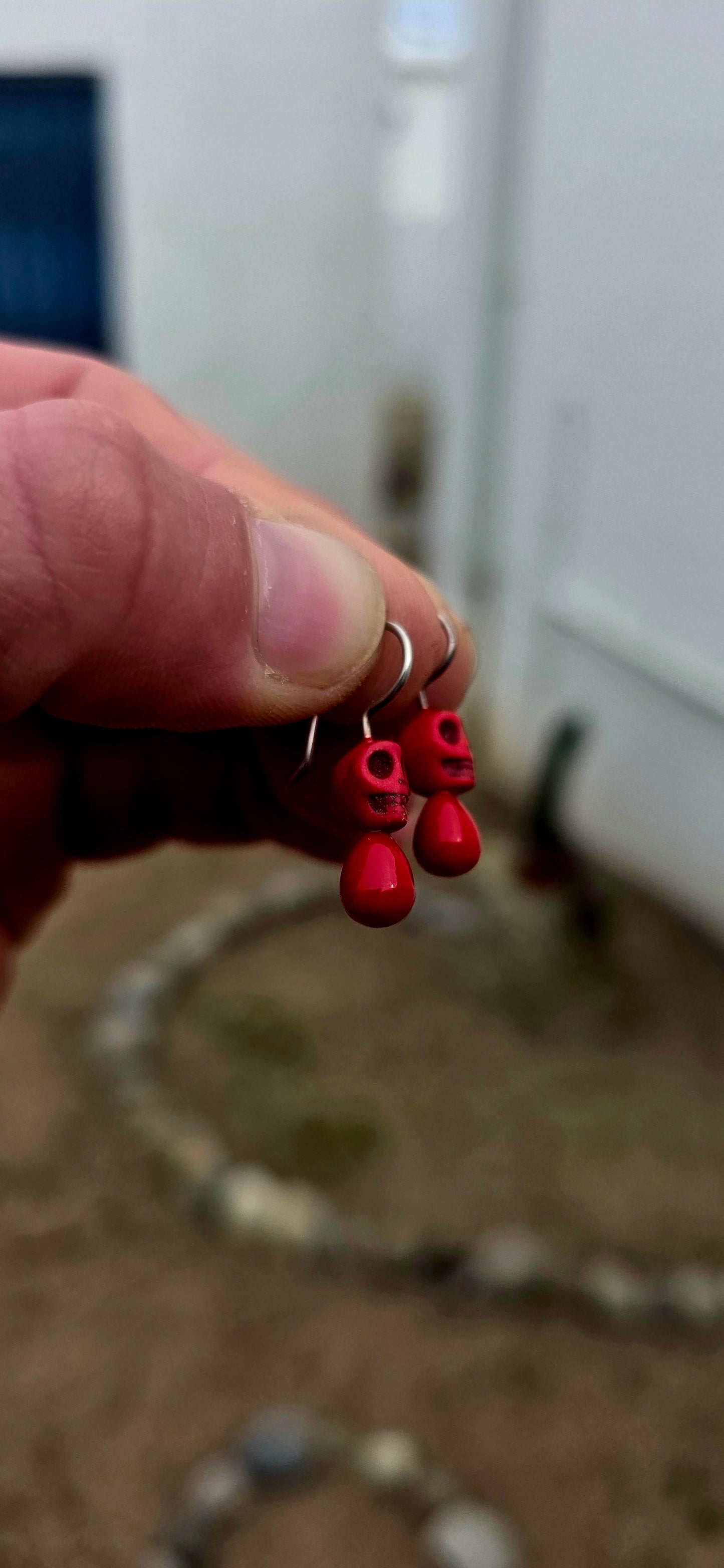 How fabulously quirky are these!! A wonderfully playful pair of contemporary South African designer earrings by Geraldine Fenn, combining a little macabre humour with a gorgeous pop of bright red.