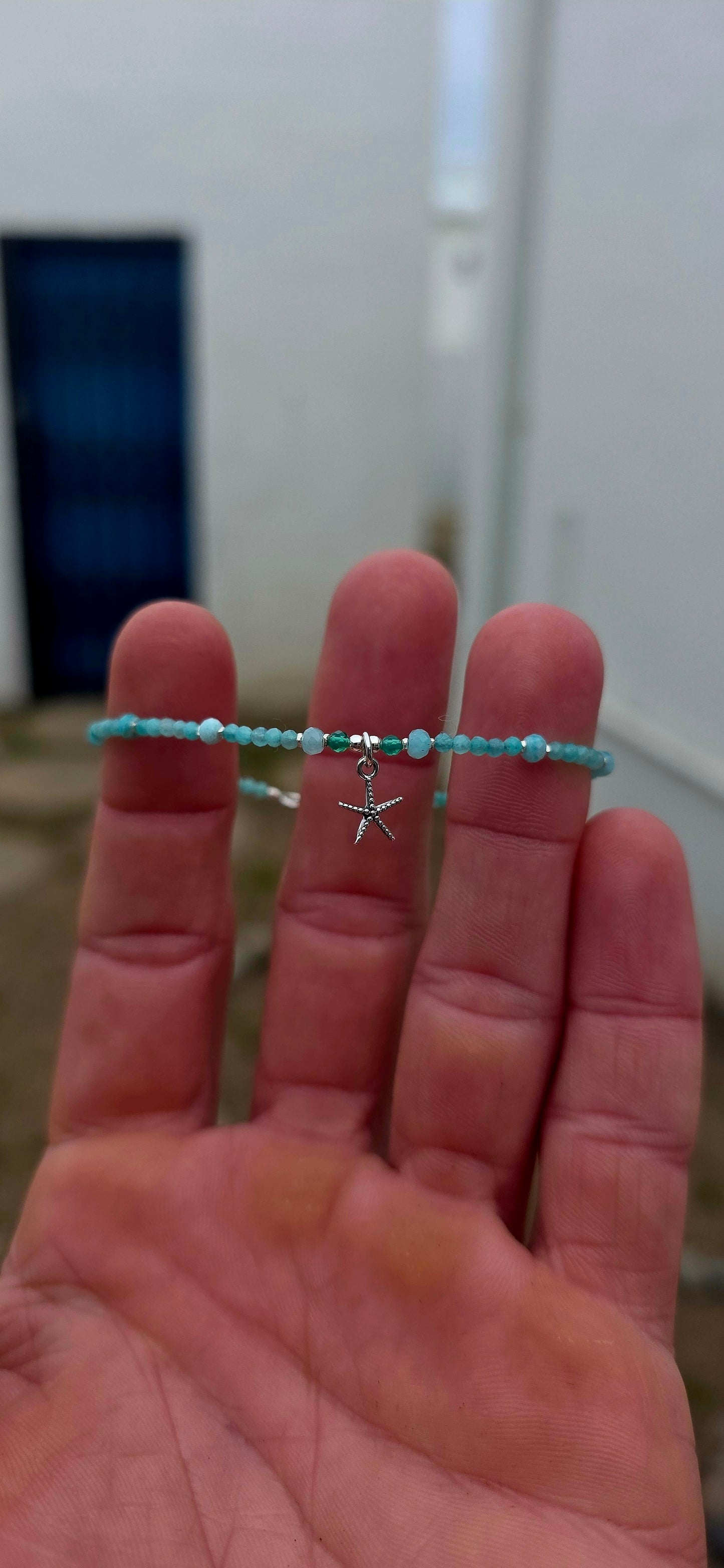 Fine, dainty and absolutely gorgeous! This delicate sterling silver bracelet is strung with tiny faceted blue apatite gemstone beads, their beautiful aqua-blue colouring giving the piece a wonderfully fresh, ocean-inspired feel.