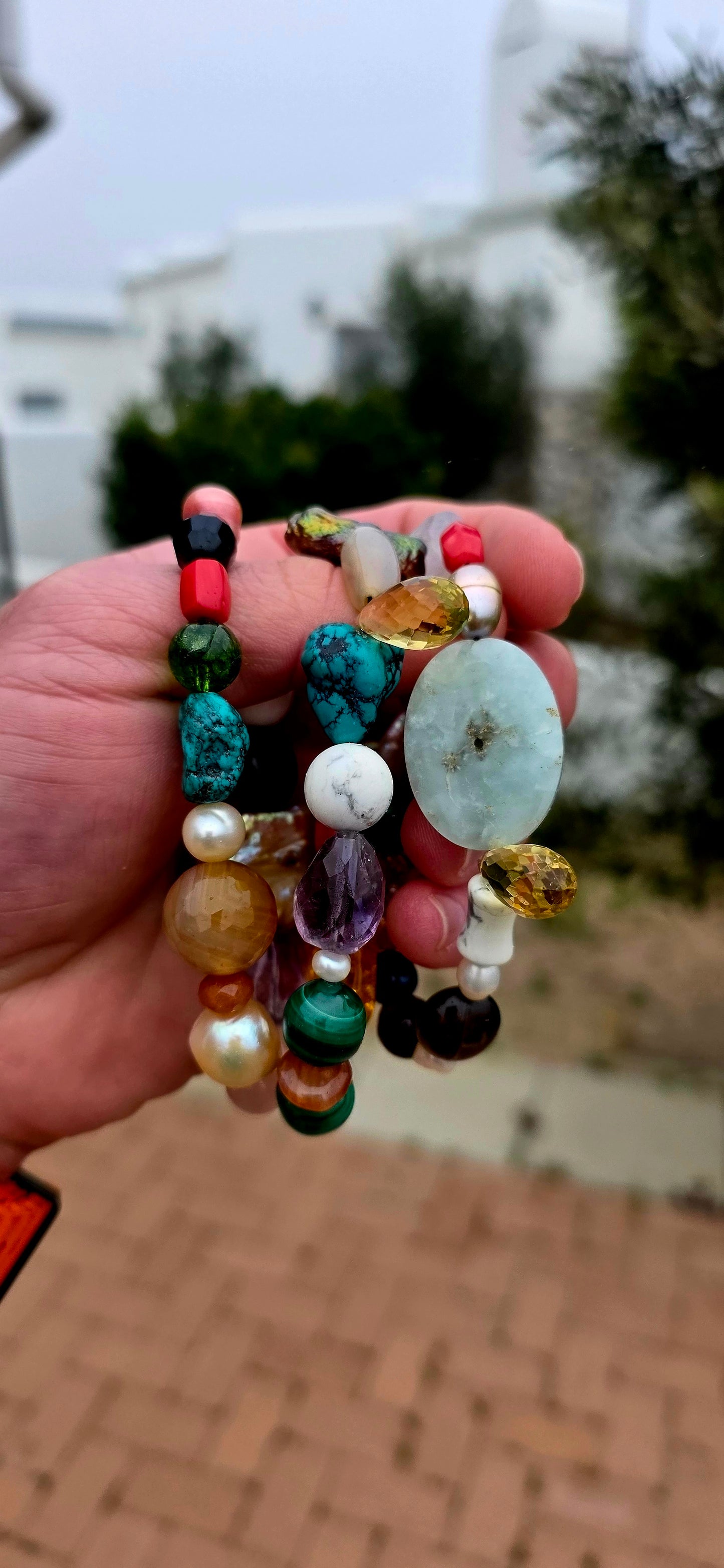 Gorgeous trio of chunky gemstone & pearl stretch bracelets — full of colour, texture and wonderfully unexpected combinations!
