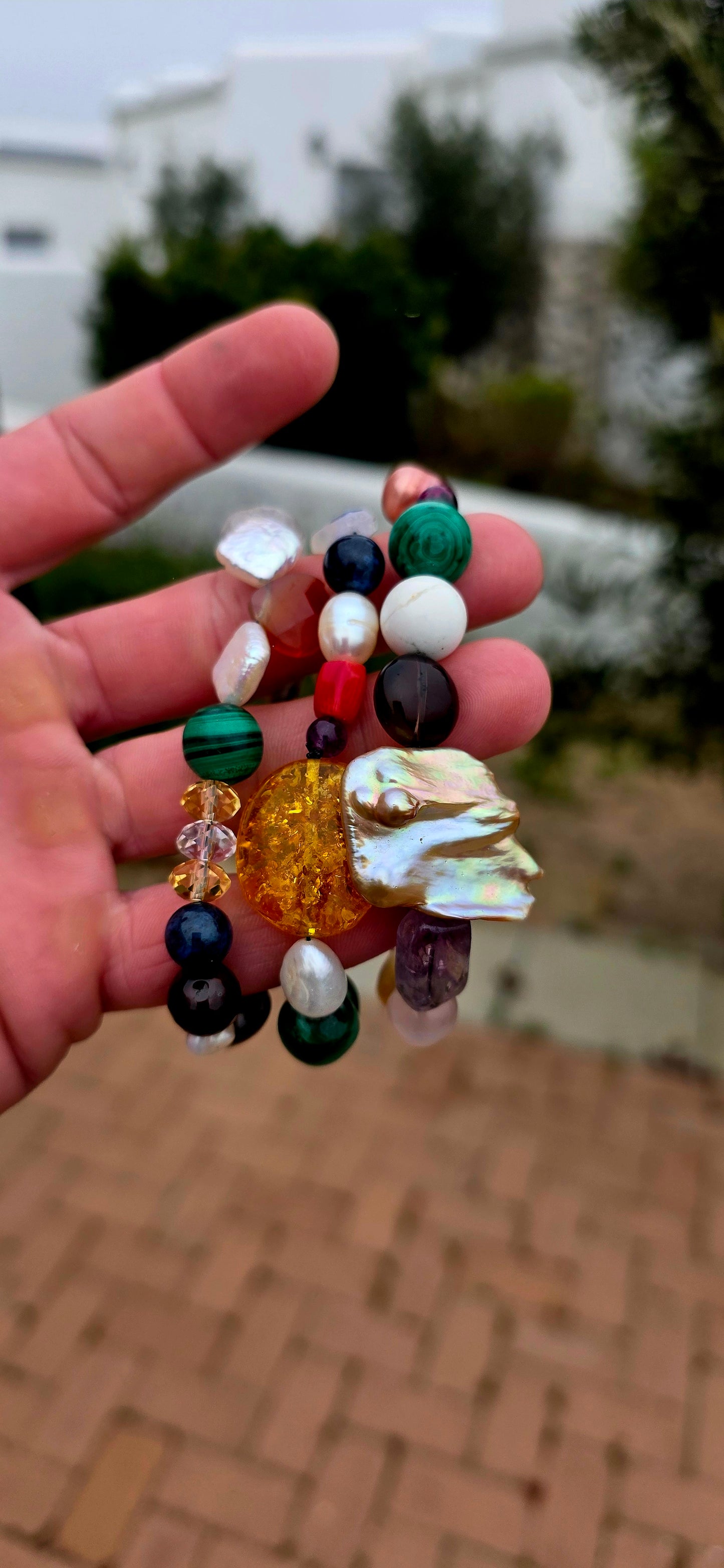 Gorgeous trio of chunky gemstone & pearl stretch bracelets — full of colour, texture and wonderfully unexpected combinations!