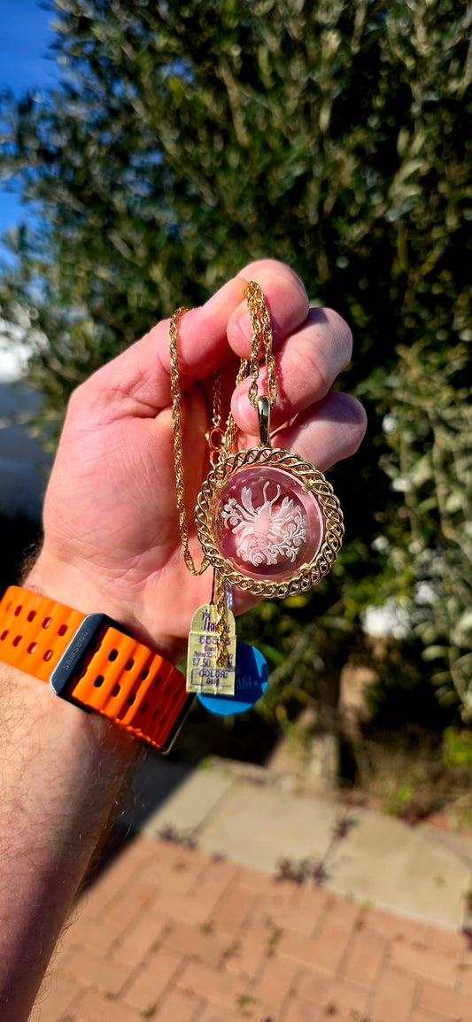 This is an exceptional and ultra-rare survivor from the golden age of American costume jewellery — a 1960s Crown Trifari zodiac “Cancer” pendant, presented here in unworn, original condition with its factory tags still attached. A true time-capsule piece.