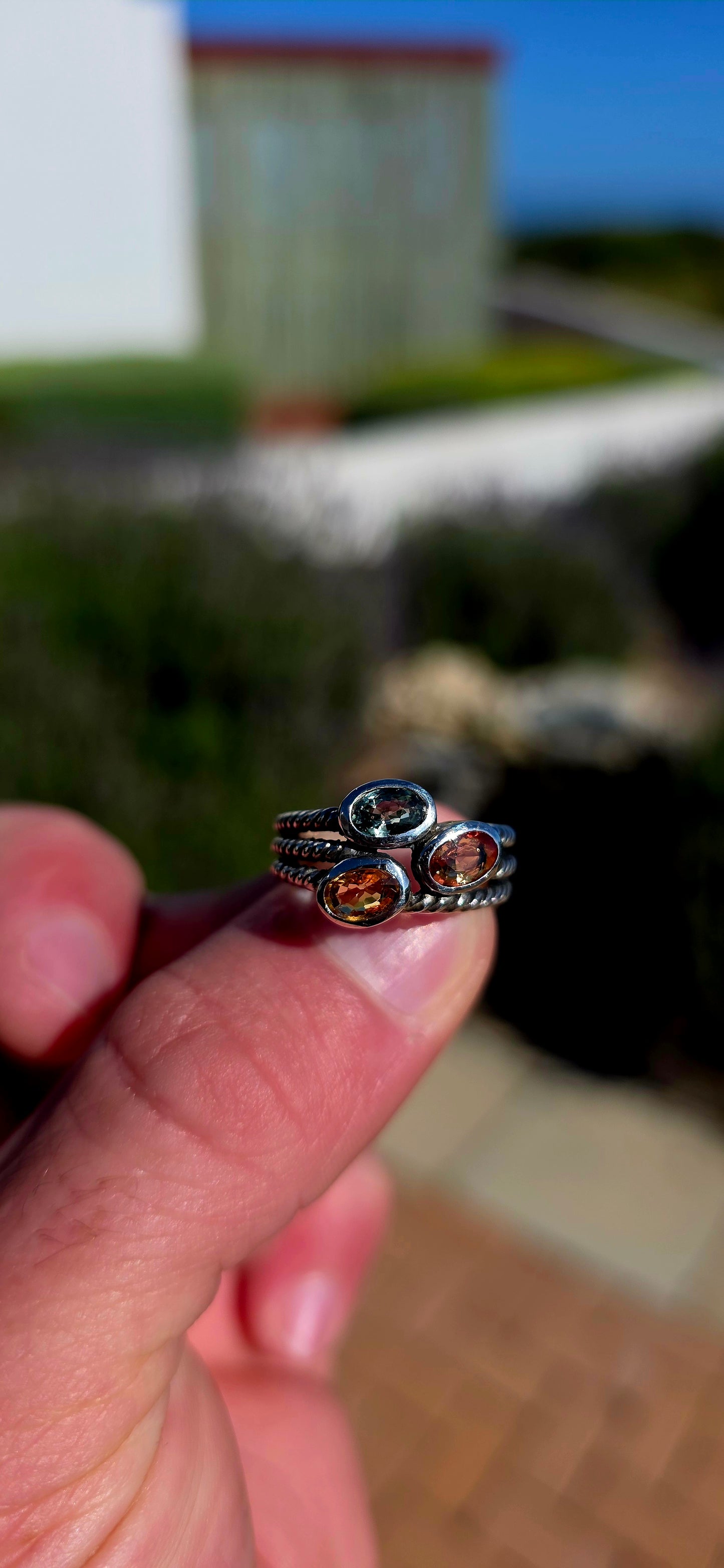 Such a cool and wonderfully arty little ring! Crafted in solid sterling silver, this unusual design gives the illusion of three individual rope-style bands stacked together, creating fabulous texture and a slightly rustic, artisan feel.