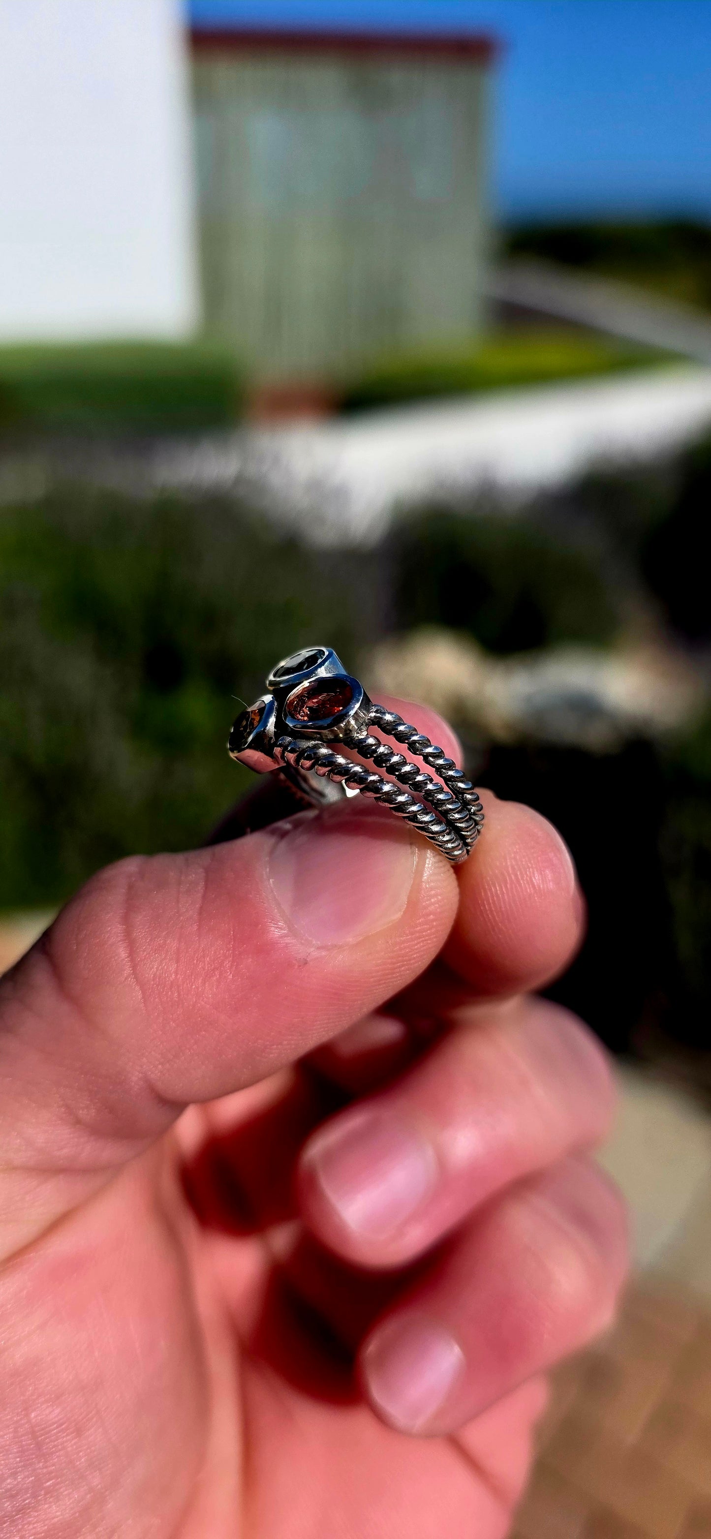 Such a cool and wonderfully arty little ring! Crafted in solid sterling silver, this unusual design gives the illusion of three individual rope-style bands stacked together, creating fabulous texture and a slightly rustic, artisan feel.