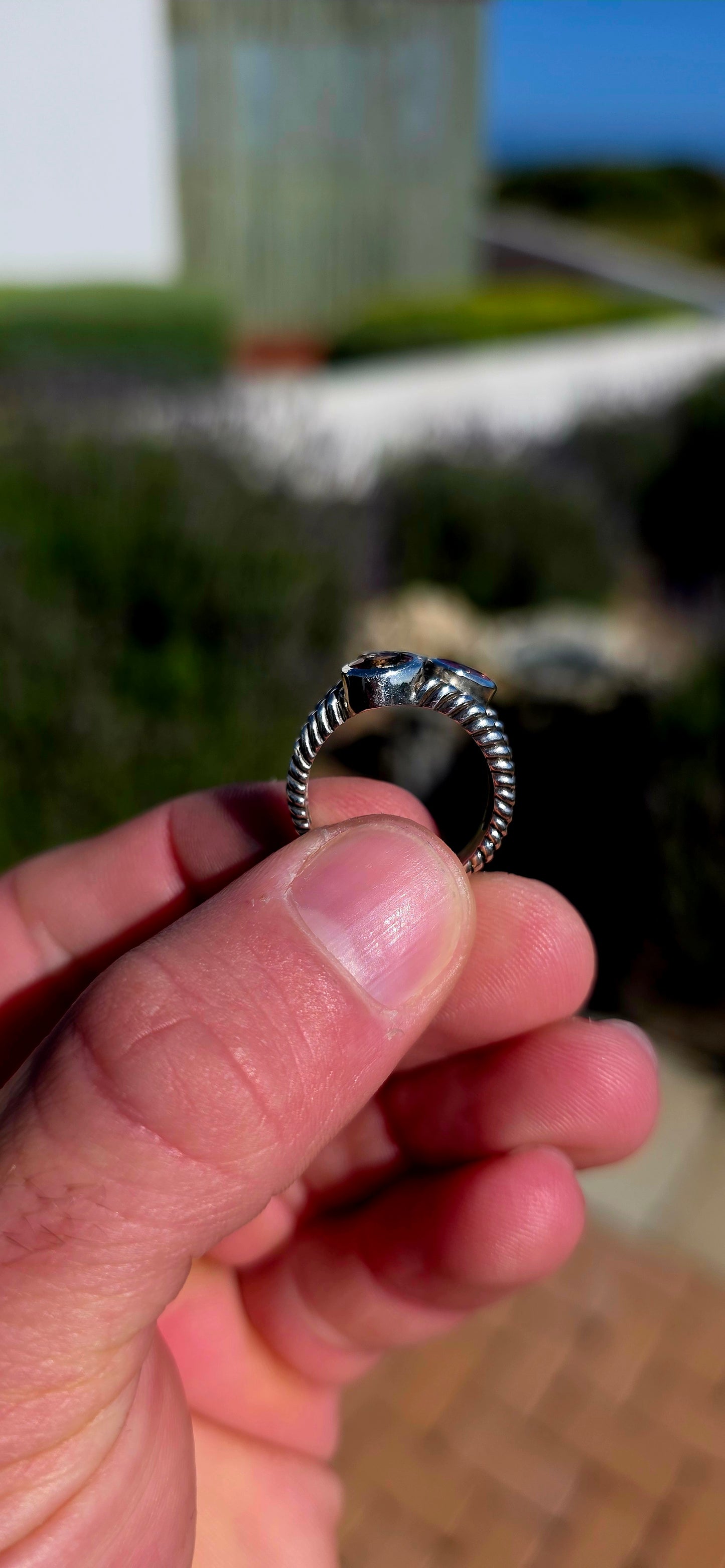Such a cool and wonderfully arty little ring! Crafted in solid sterling silver, this unusual design gives the illusion of three individual rope-style bands stacked together, creating fabulous texture and a slightly rustic, artisan feel.