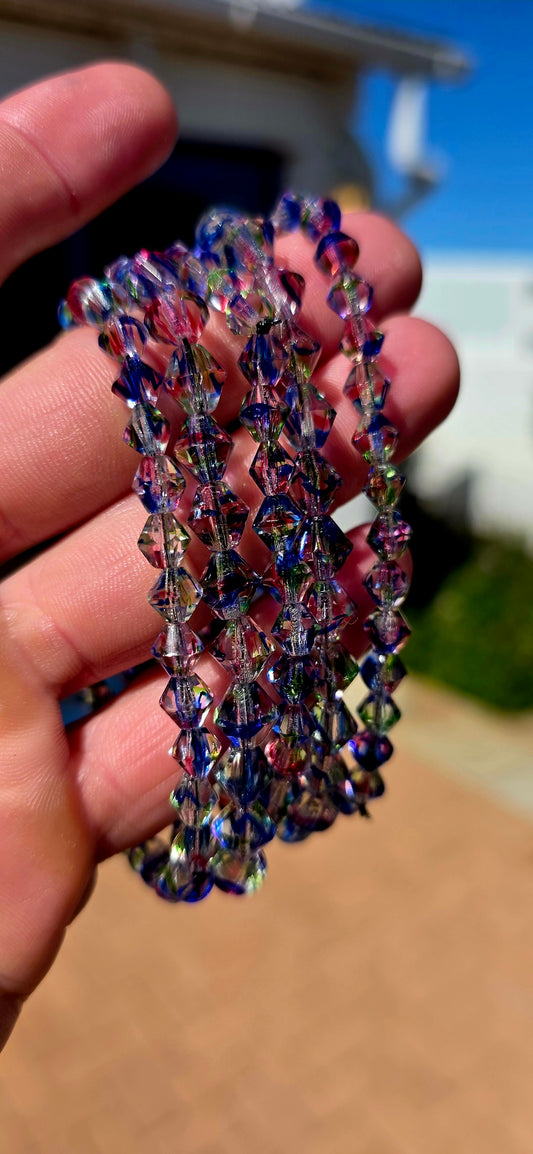 Oh these are SPECIAL!!! A fabulous opportunity to own genuine unused old-stock Czech glass beads dating to the Art Deco era of the 1920s — now given a new life as the most glorious sparkling bracelet stacks.