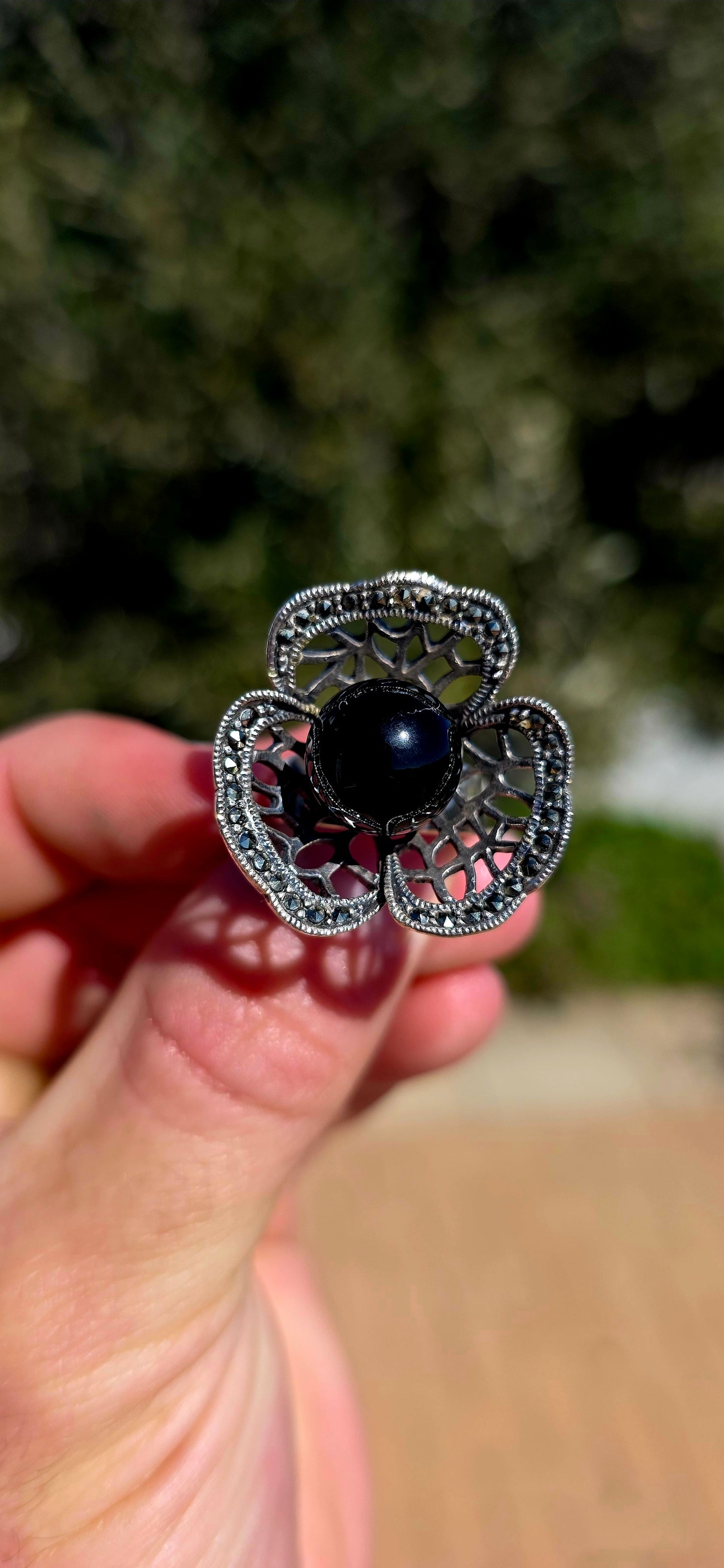 Chunky, dramatic and MARVELLOUS!! This fabulous sterling silver statement ring is crafted in a striking Art Deco Revival style, with a wonderfully bold, architectural presence on the hand.