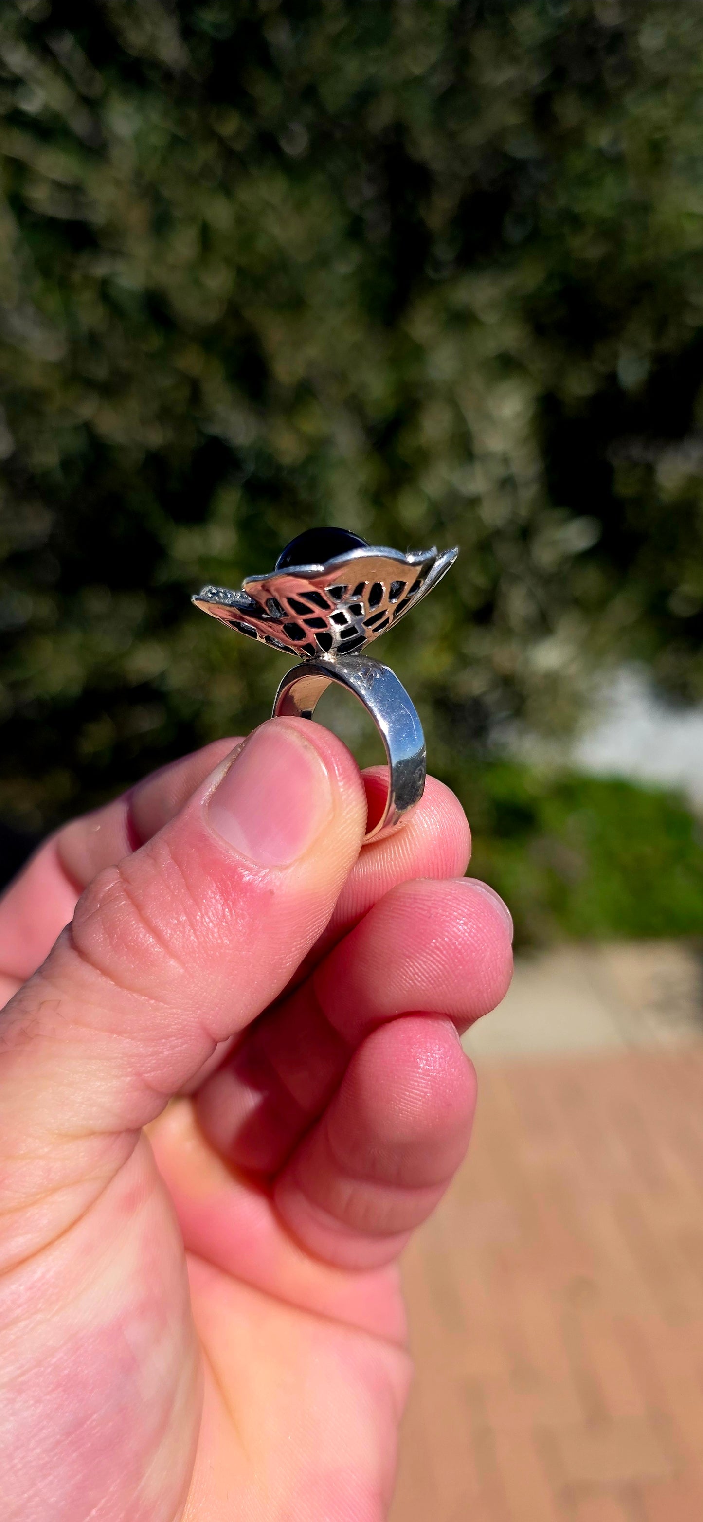 Chunky, dramatic and MARVELLOUS!! This fabulous sterling silver statement ring is crafted in a striking Art Deco Revival style, with a wonderfully bold, architectural presence on the hand.