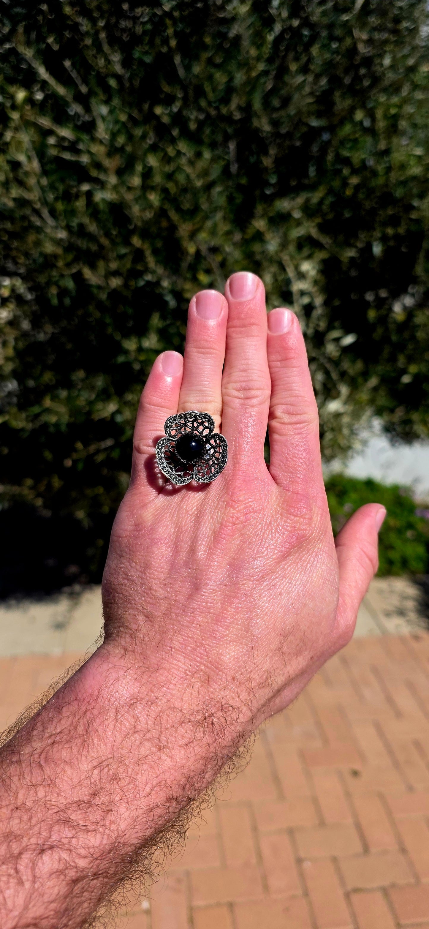 Chunky, dramatic and MARVELLOUS!! This fabulous sterling silver statement ring is crafted in a striking Art Deco Revival style, with a wonderfully bold, architectural presence on the hand.