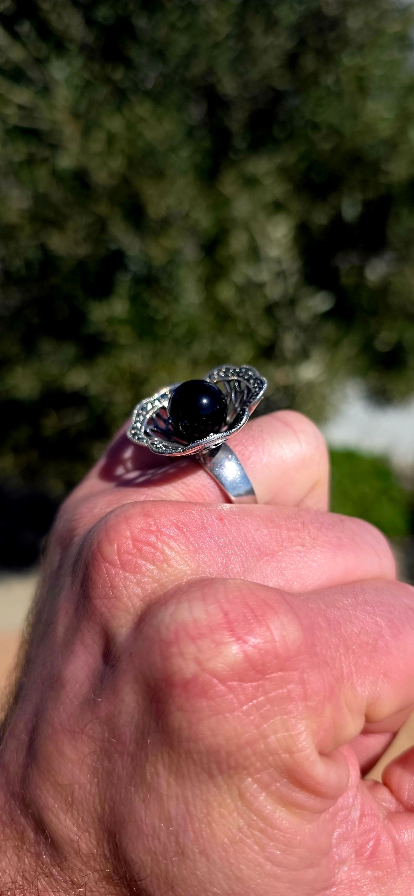 Chunky, dramatic and MARVELLOUS!! This fabulous sterling silver statement ring is crafted in a striking Art Deco Revival style, with a wonderfully bold, architectural presence on the hand.