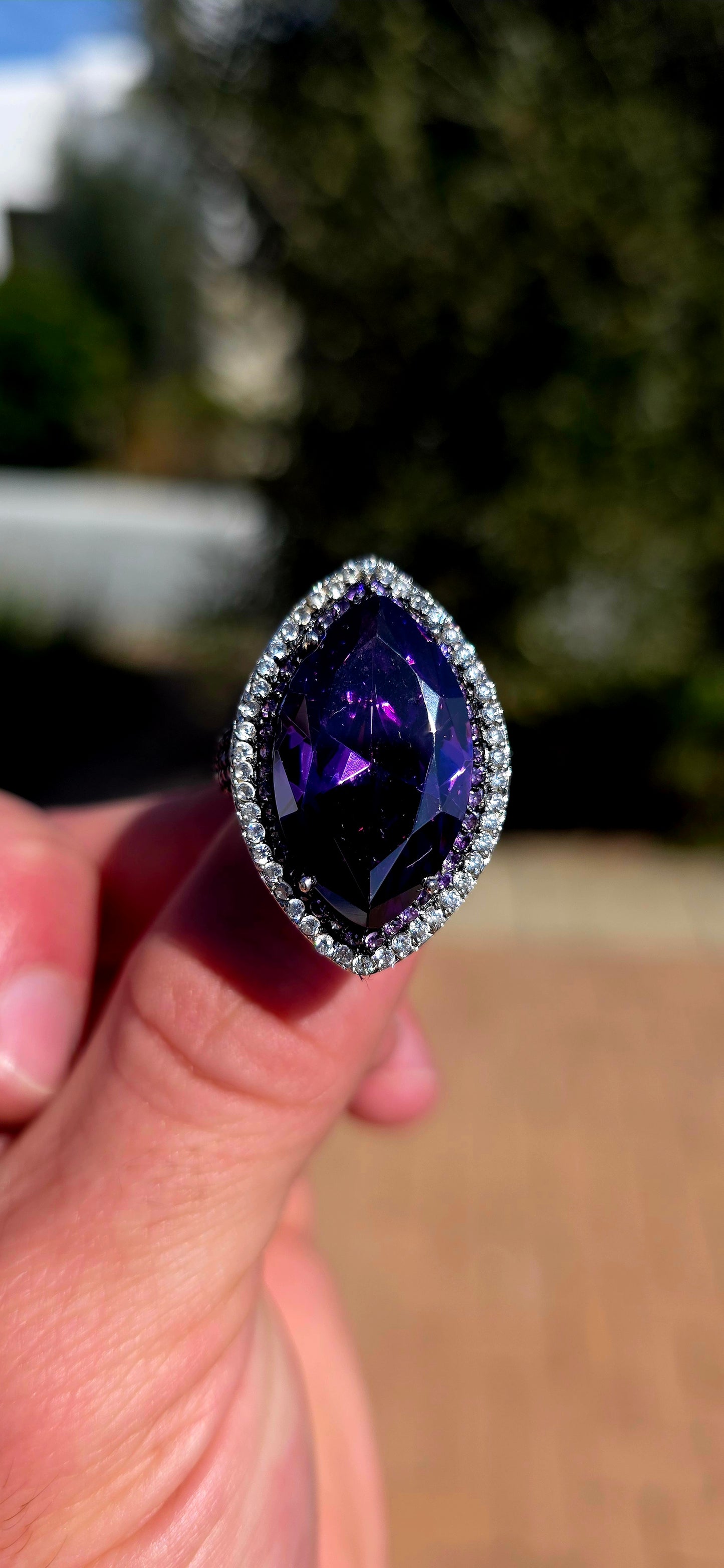 Now THIS is a statement ring!  Bold, glamorous and gloriously over-the-top, this extremely chunky cocktail ring is crafted in solid sterling silver and absolutely loaded with sparkle.