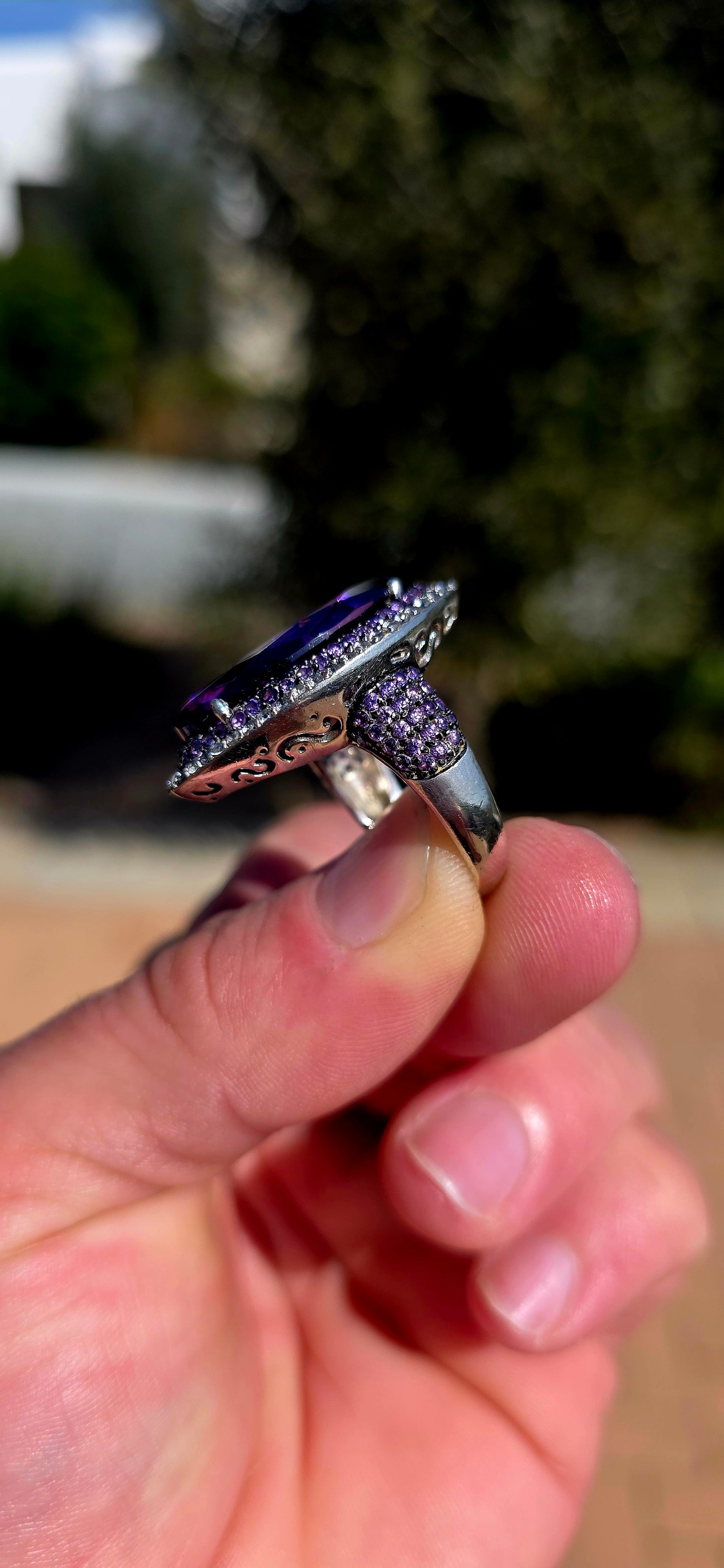 Now THIS is a statement ring!  Bold, glamorous and gloriously over-the-top, this extremely chunky cocktail ring is crafted in solid sterling silver and absolutely loaded with sparkle.