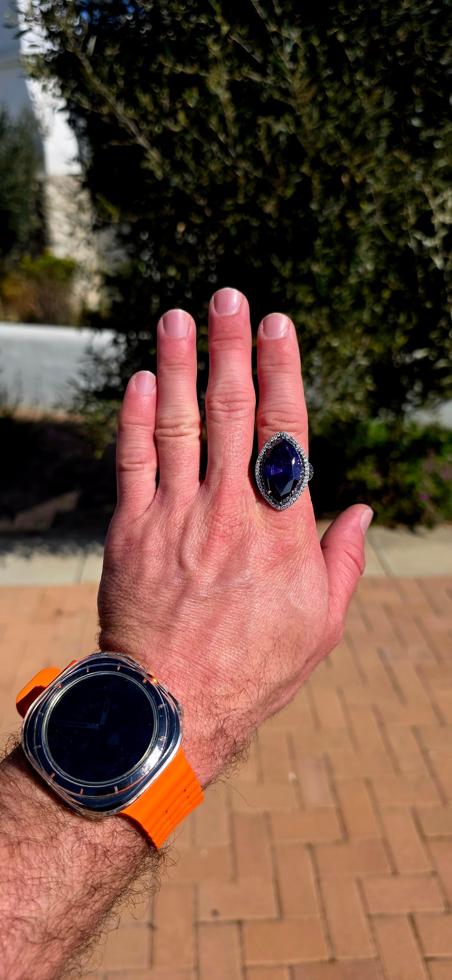 Now THIS is a statement ring!  Bold, glamorous and gloriously over-the-top, this extremely chunky cocktail ring is crafted in solid sterling silver and absolutely loaded with sparkle.