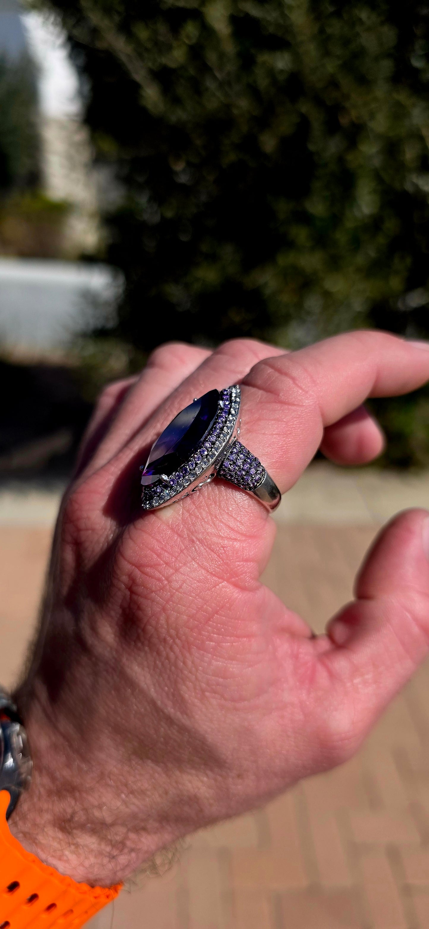 Now THIS is a statement ring!  Bold, glamorous and gloriously over-the-top, this extremely chunky cocktail ring is crafted in solid sterling silver and absolutely loaded with sparkle.