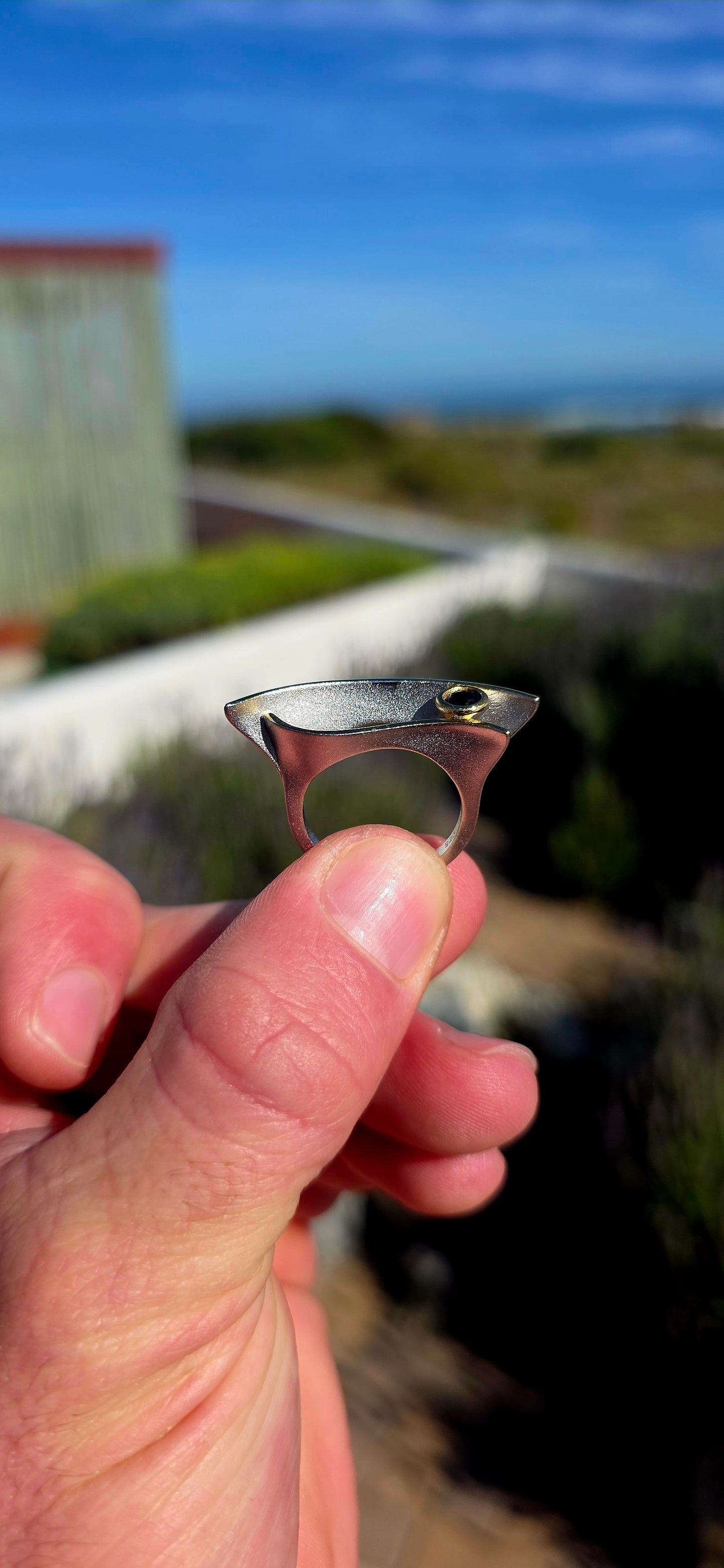 Modernist, sculptural and wonderfully artisan in feel! This striking statement ring is crafted in sterling silver with a softly brushed matte finish, giving it that fabulous contemporary studio-jewellery look.