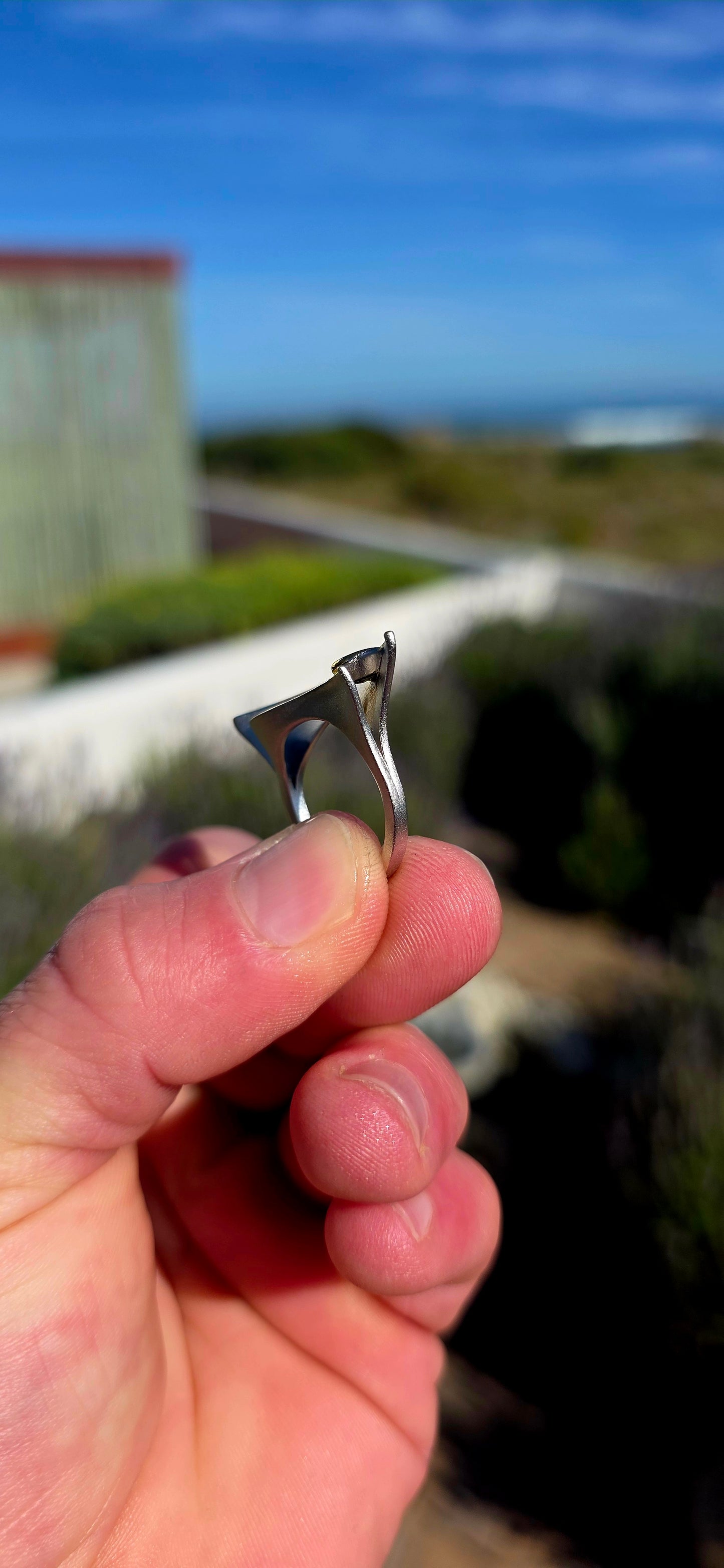 Modernist, sculptural and wonderfully artisan in feel! This striking statement ring is crafted in sterling silver with a softly brushed matte finish, giving it that fabulous contemporary studio-jewellery look.