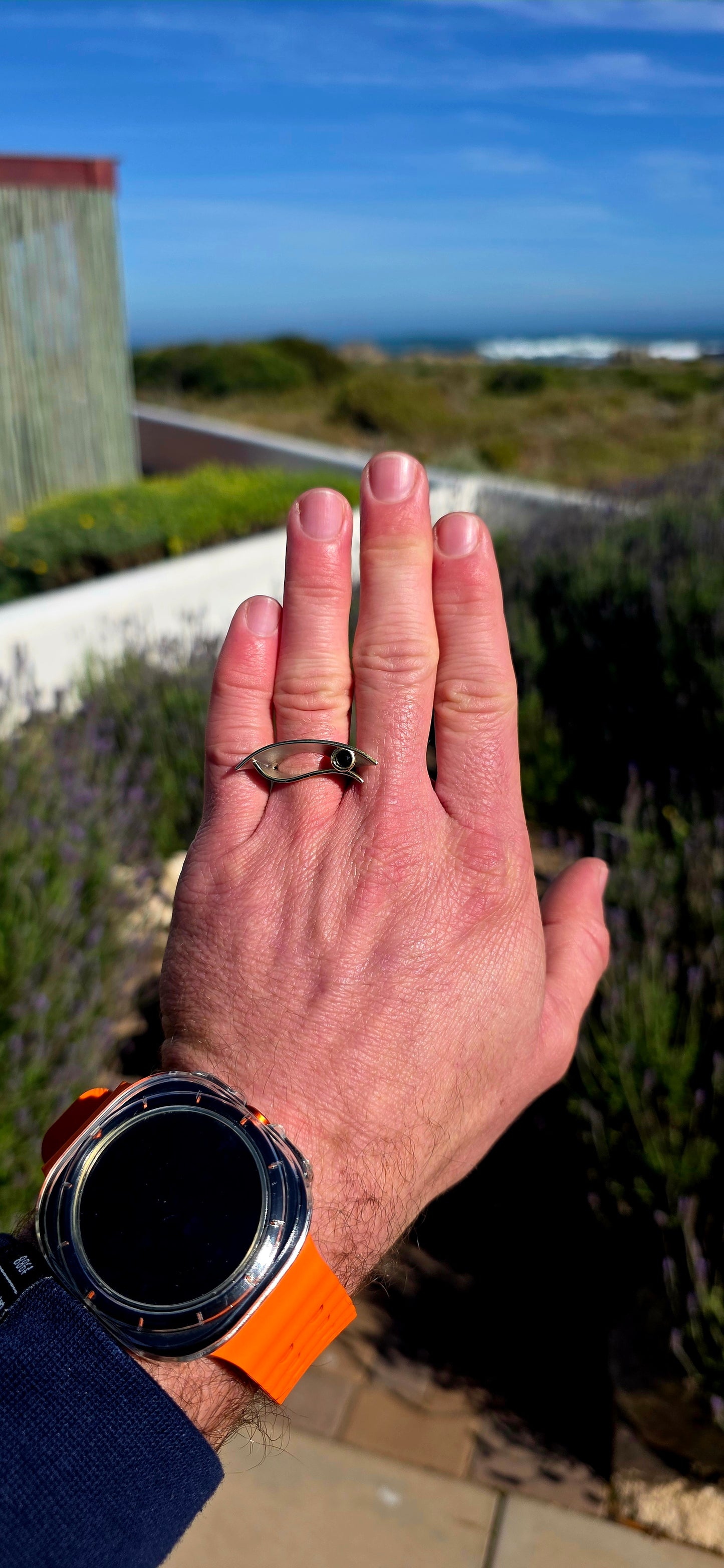 Modernist, sculptural and wonderfully artisan in feel! This striking statement ring is crafted in sterling silver with a softly brushed matte finish, giving it that fabulous contemporary studio-jewellery look.