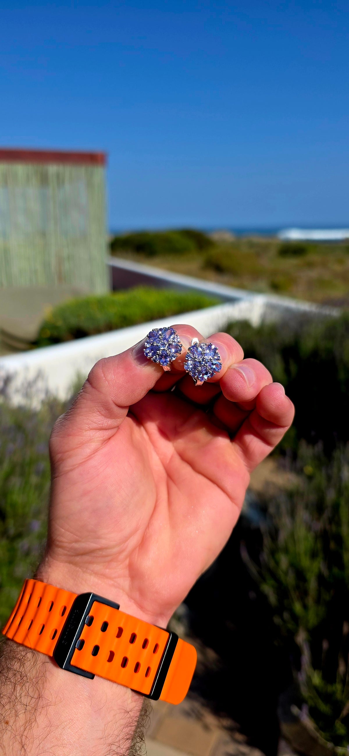 A fabulous burst of TANZANITE! These gorgeous sterling silver earrings are designed as lush floral clusters, absolutely packed with that unmistakable violet-blue sparkle.