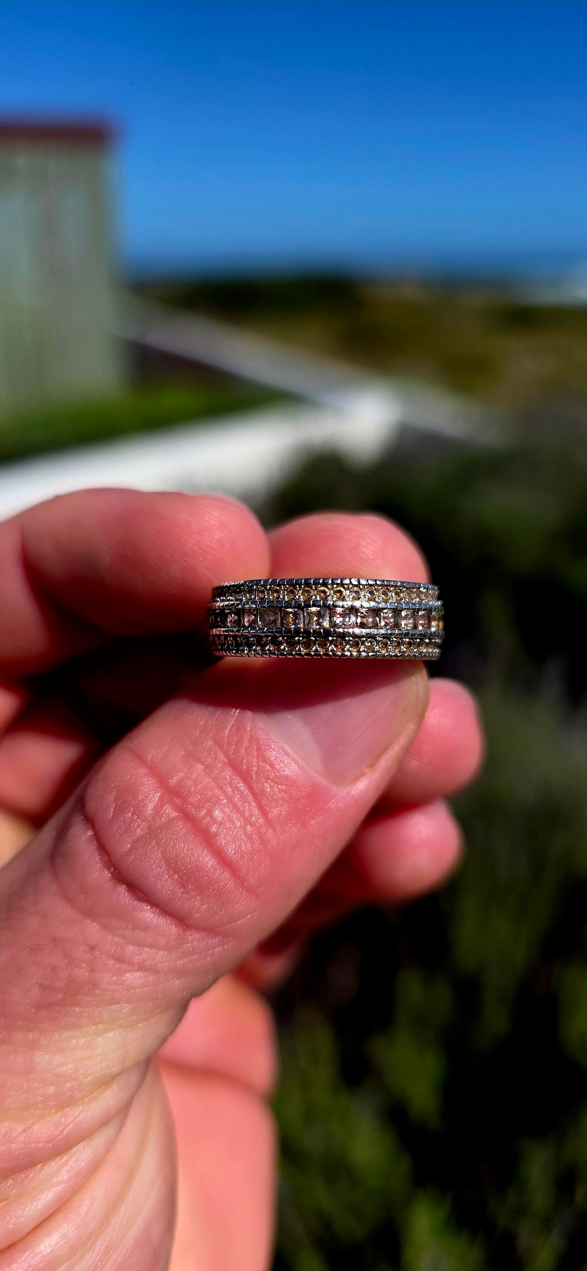 Chunky, contemporary and beautifully UNISEX — this sterling silver full-eternity band is ALL about sparkle!