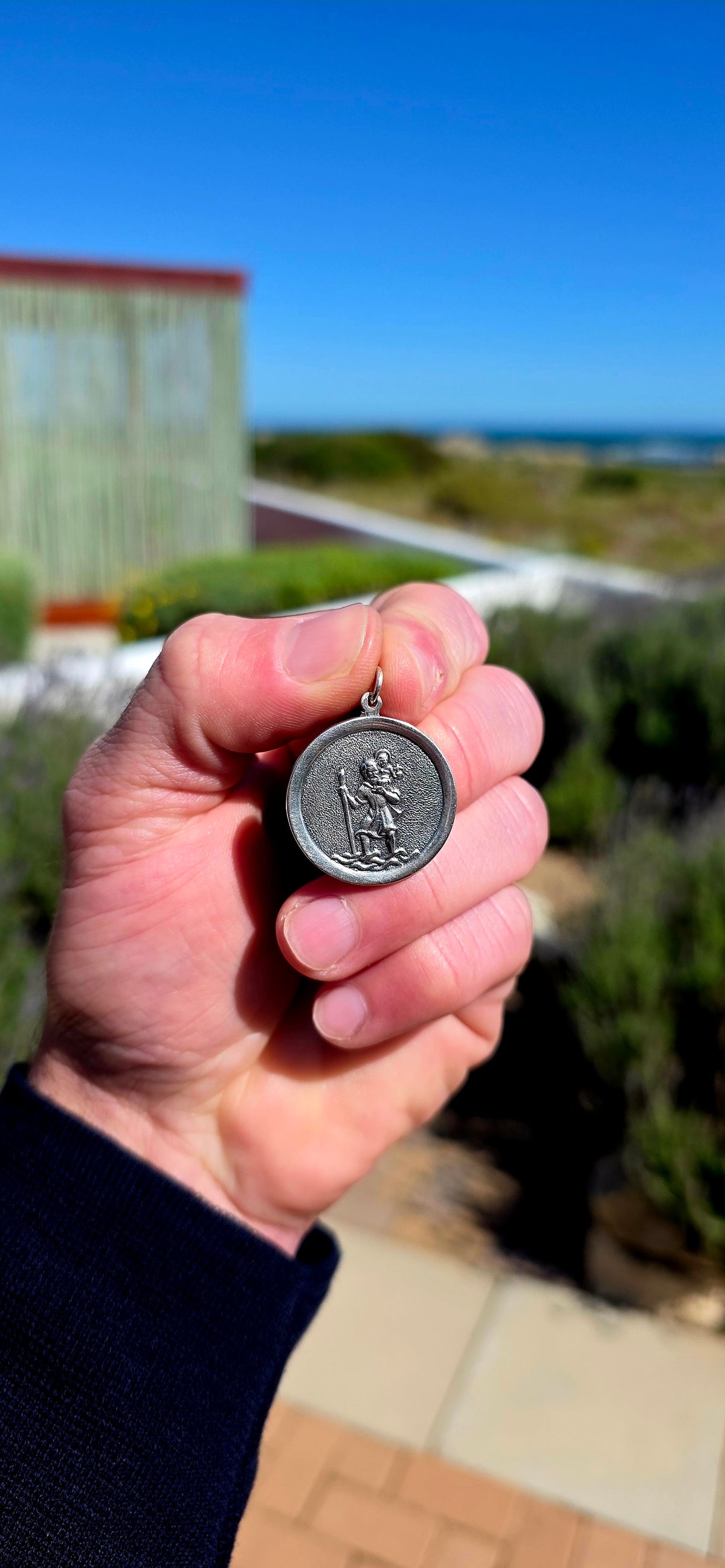 A wonderfully generous-sized vintage St Christopher pendant, crafted in solid sterling silver and beautifully rich in traditional symbolism.