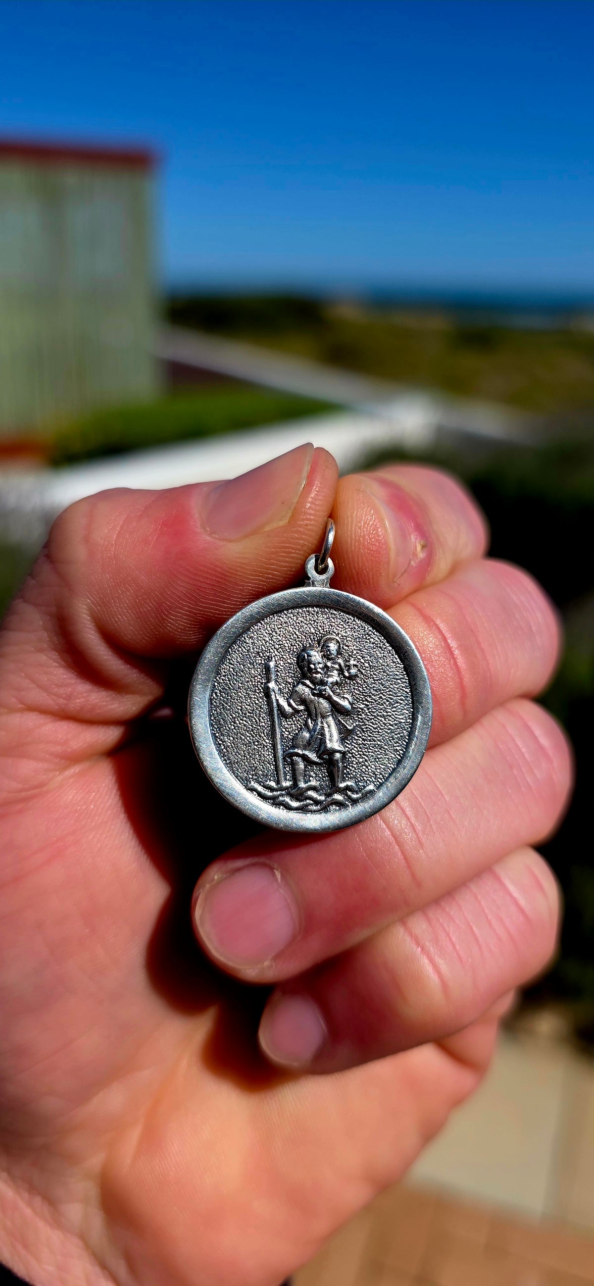 A wonderfully generous-sized vintage St Christopher pendant, crafted in solid sterling silver and beautifully rich in traditional symbolism.