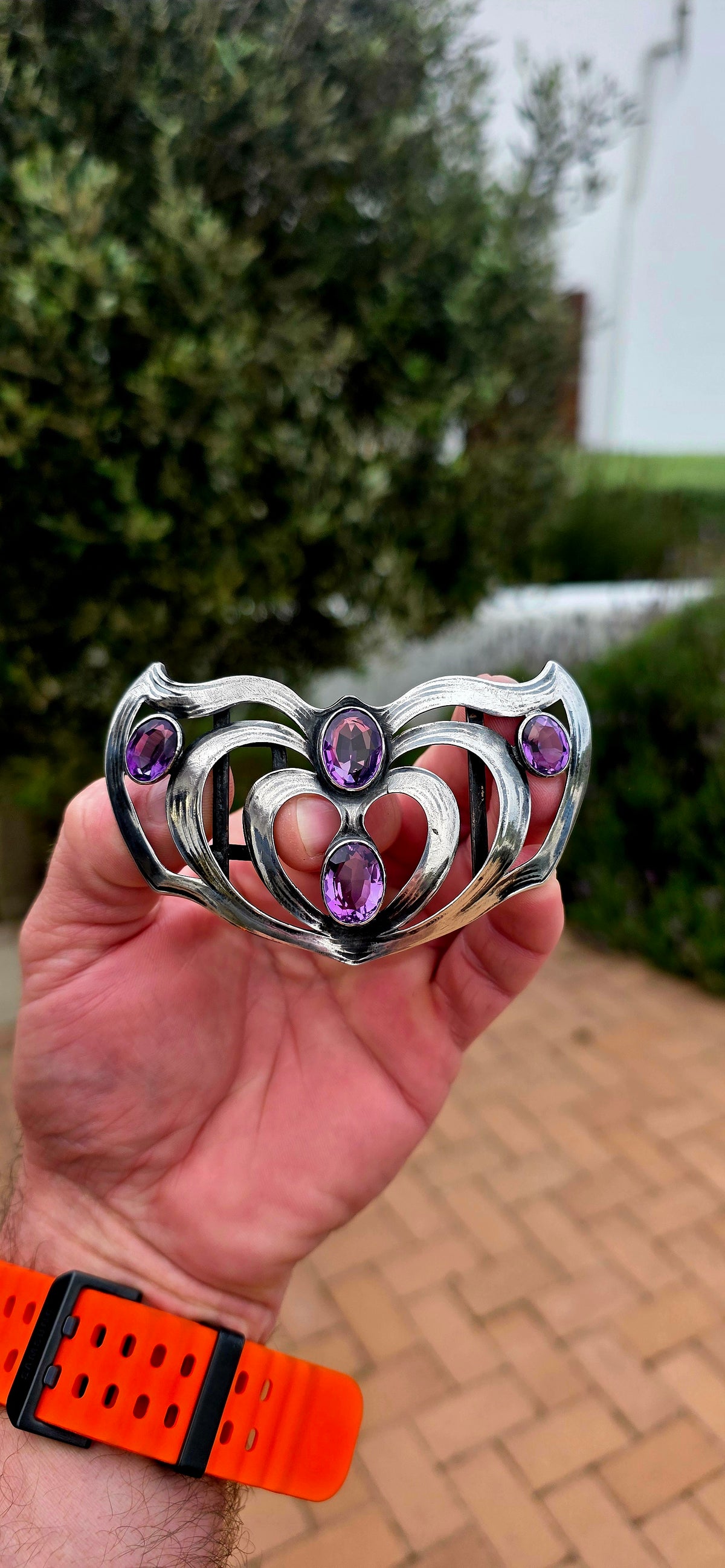 This fabulous antique German Art Nouveau belt buckle is an absolute statement piece — large, sculptural and wonderfully dramatic!