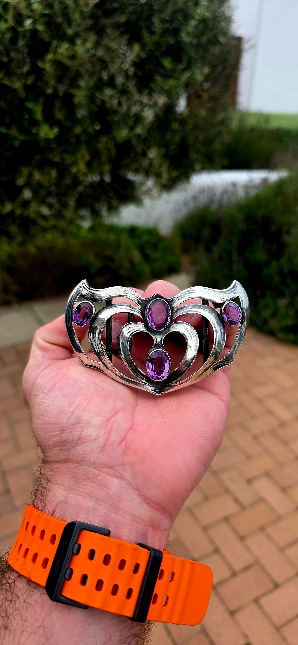 This fabulous antique German Art Nouveau belt buckle is an absolute statement piece — large, sculptural and wonderfully dramatic!