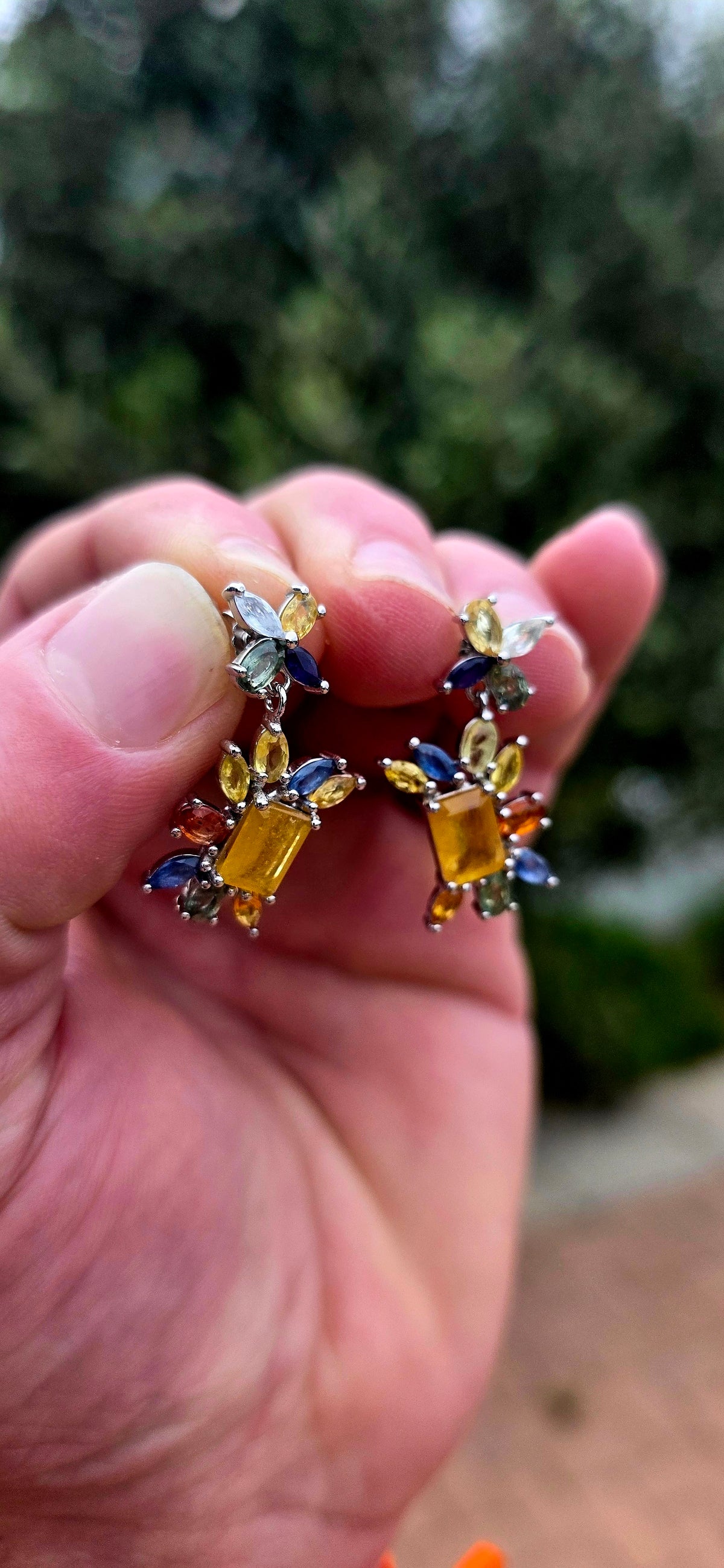 MARVELLOUS!! These sterling silver floral drop earrings are an absolute celebration of colour — playful, feminine and wonderfully unusual!