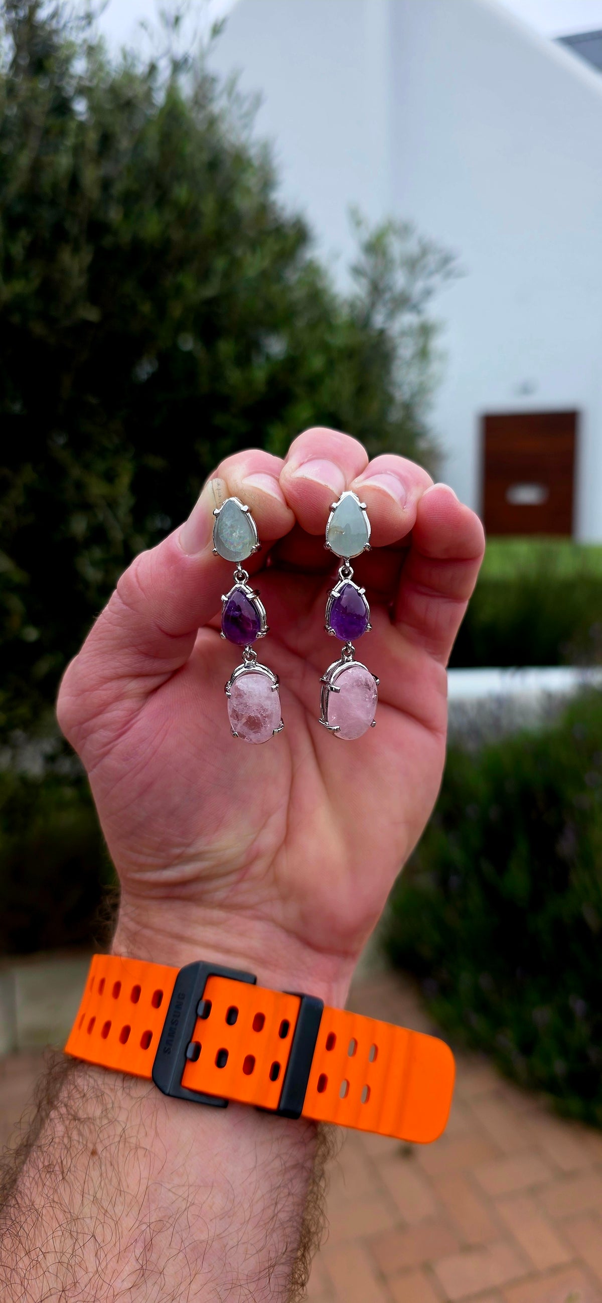 Fabulous statement pair of Sterling Silver Aquamarine, Amethyst & Morganite drop earrings, combining three gorgeous gemstones in the prettiest soft pastel colour palette!