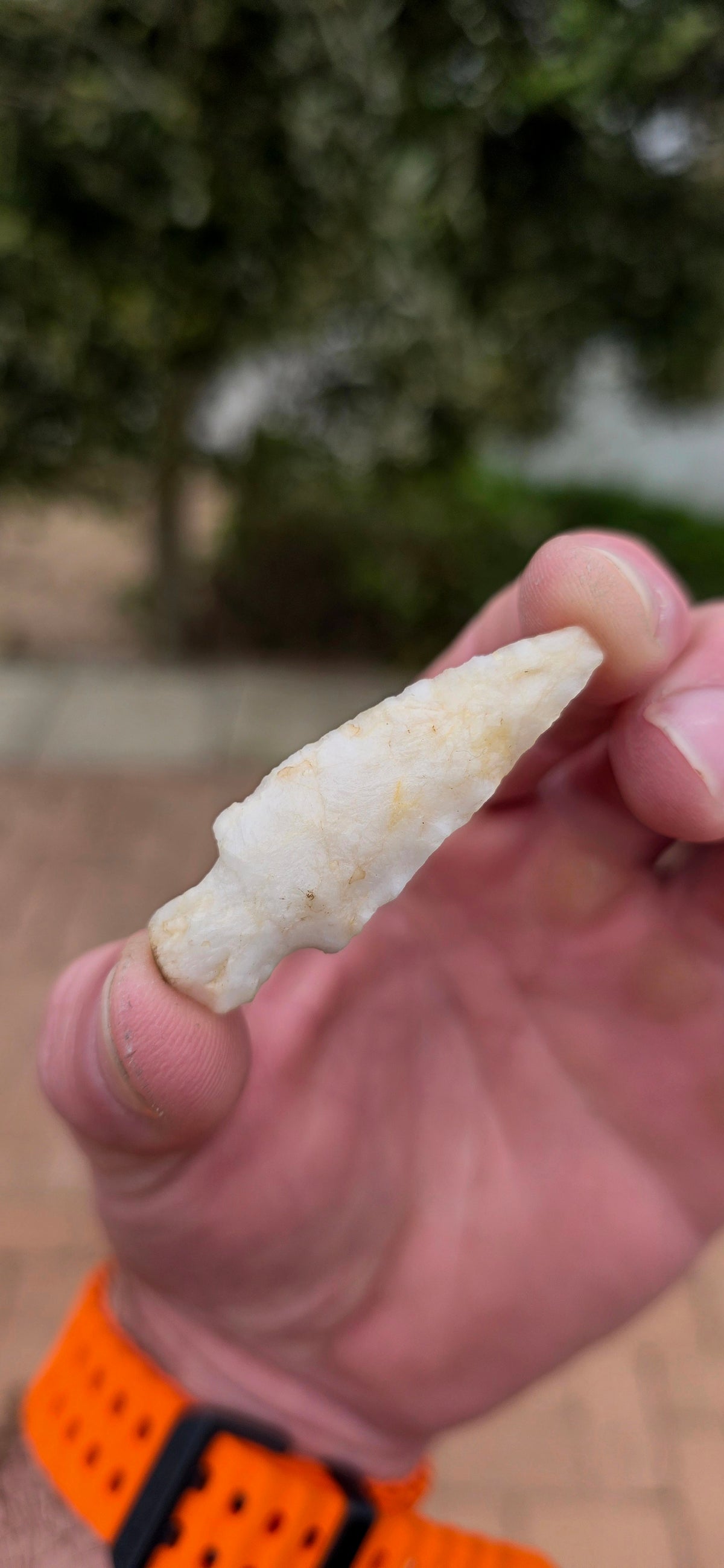 An incredible hand-knapped quartz arrowhead / projectile point, acquired as a Native American archaeological find from the western Appalachian region of North Carolina, USA.