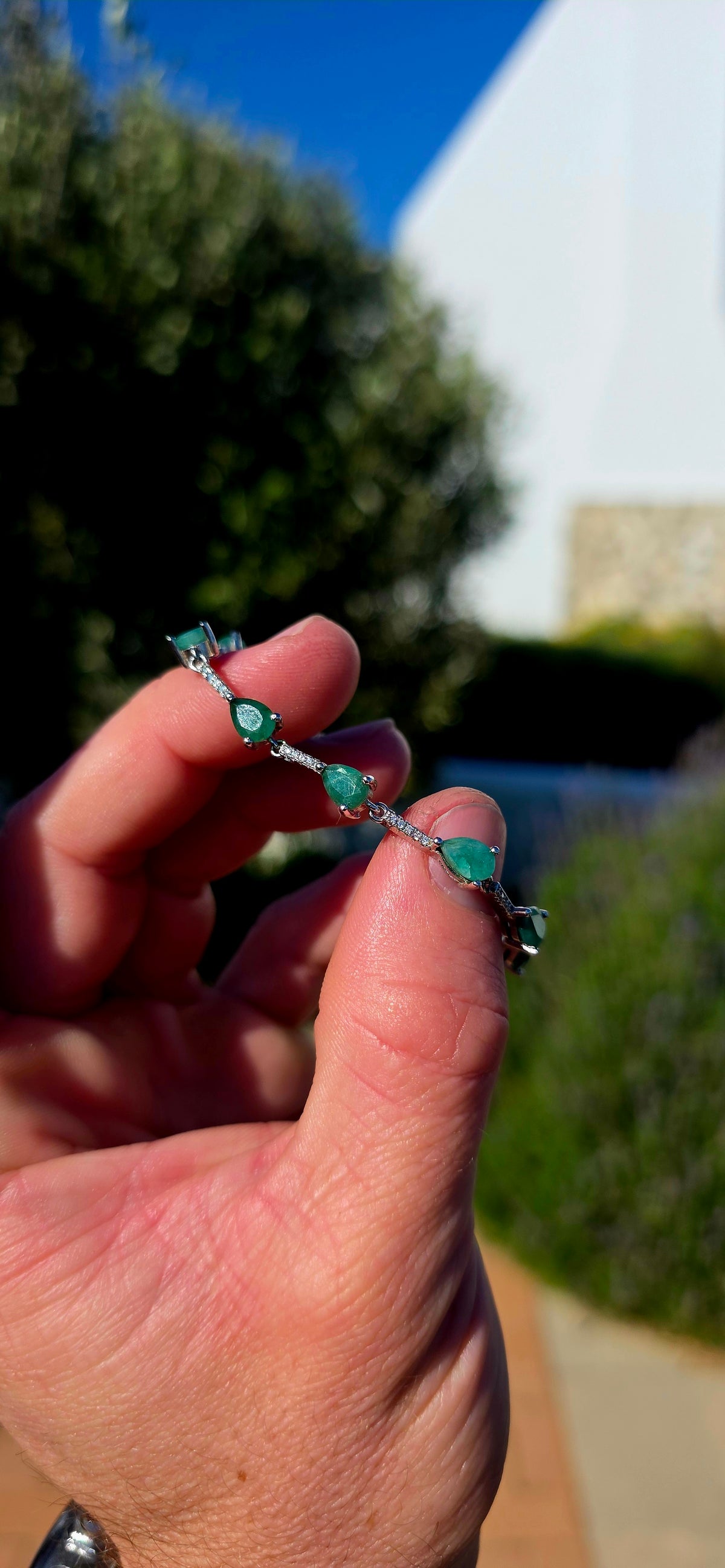 An absolutely gorgeous and exotic Sterling Silver, Emerald & CZ tennis-style bracelet — elegant enough to wear alone but PERFECT for stacking!