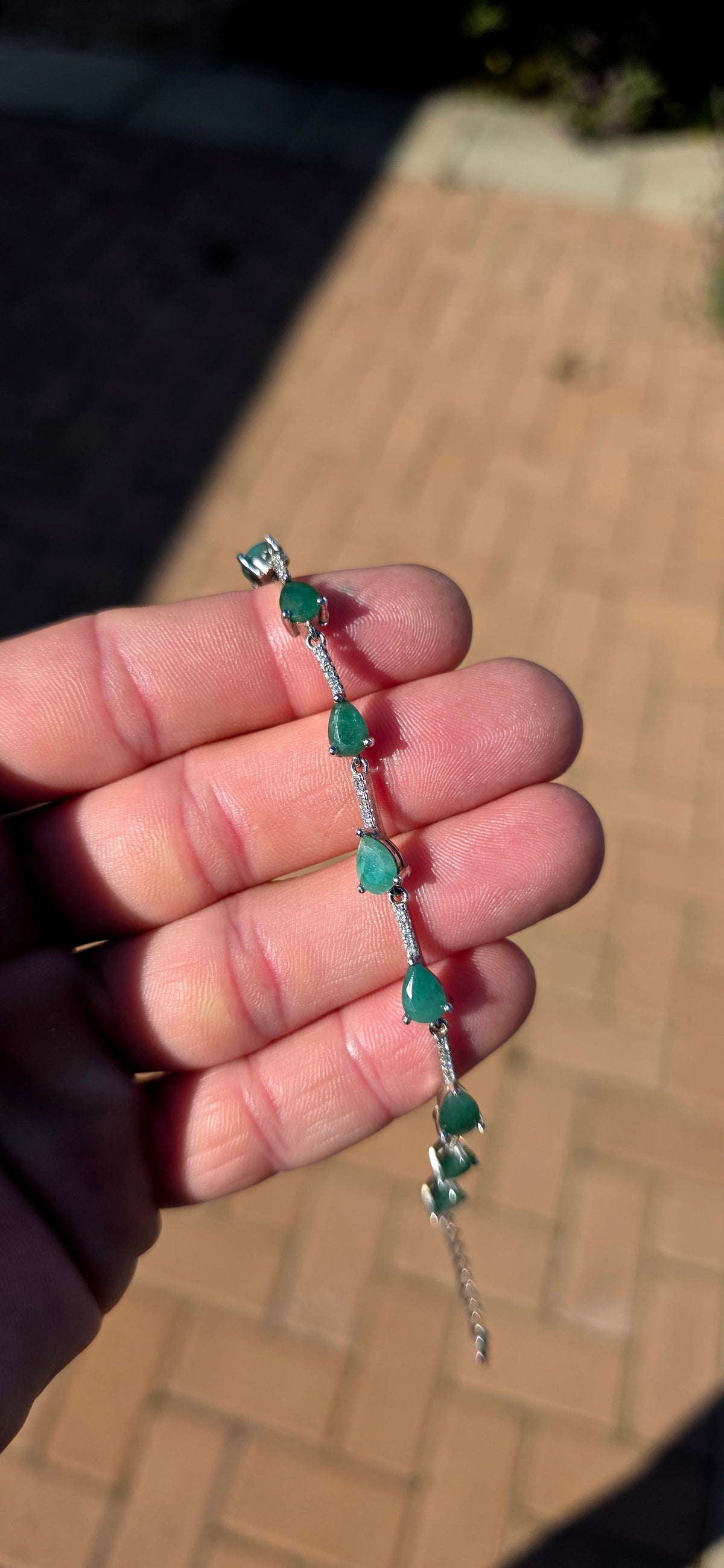 An absolutely gorgeous and exotic Sterling Silver, Emerald & CZ tennis-style bracelet — elegant enough to wear alone but PERFECT for stacking!