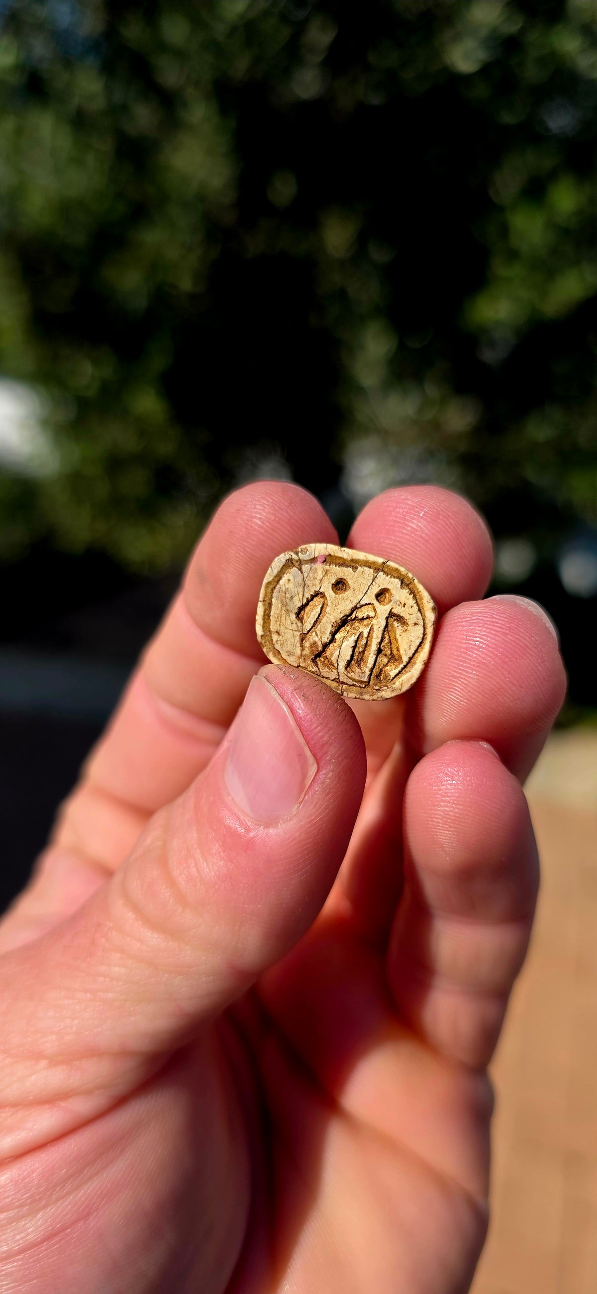 A wonderfully tactile hand-carved Ancient Egyptian steatite scarab beetle with the beetle beautifully modelled across the domed upper surface and an engraved design to the flat underside.