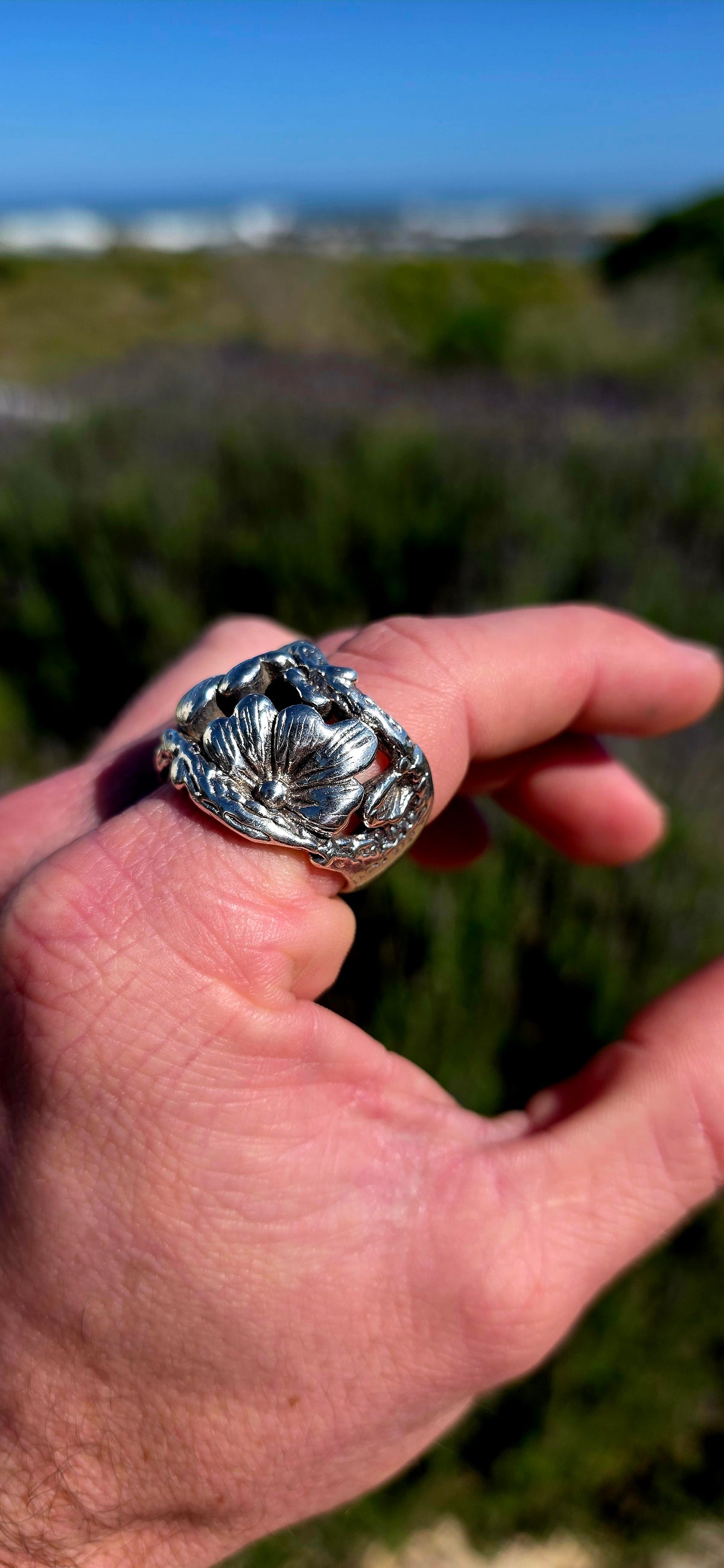 A seriously chunky sterling silver statement ring that looks like a piece of an enchanted woodland wrapped around your finger!