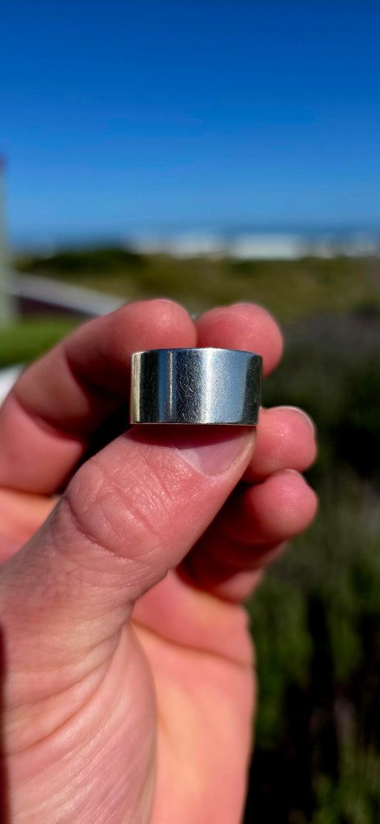 A fabulous vintage sterling silver cigar band ring, fully hallmarked for Birmingham and dating to circa 1968.