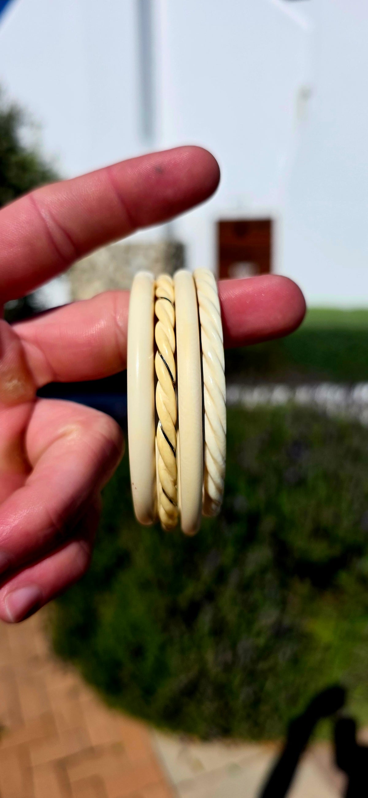 A lot of four antique hand-carved pre-ban ivory bangles, each with that wonderfully warm creamy tone and subtle character that comes with age.