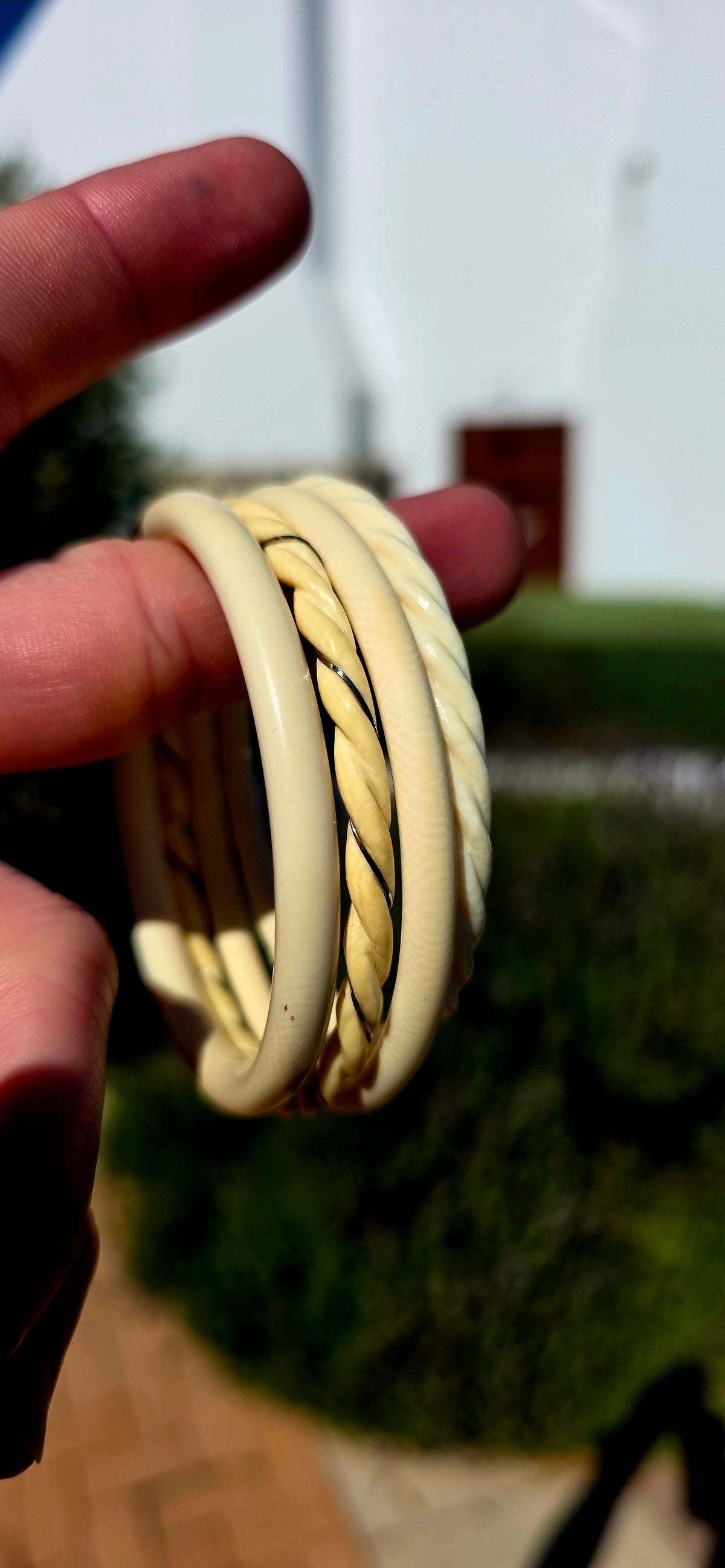 A lot of four antique hand-carved pre-ban ivory bangles, each with that wonderfully warm creamy tone and subtle character that comes with age.