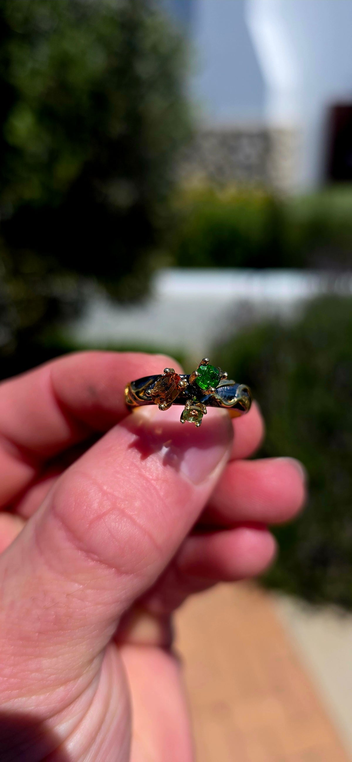 A fabulously unusual artisan-made statement ring, crafted in blackened sterling silver with luxurious 18ct yellow gold-plated accents, creating a striking contrast of dark silver and warm golden highlights!