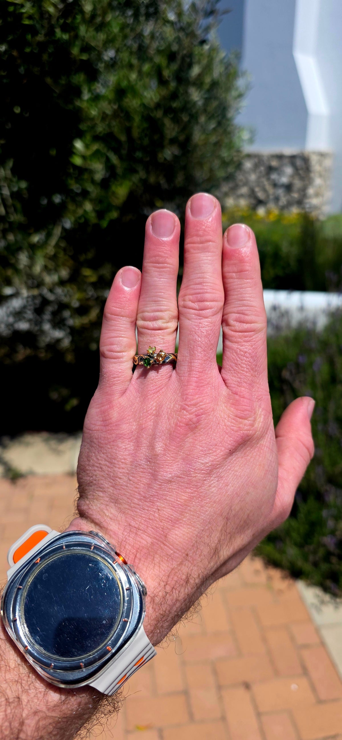 A fabulously unusual artisan-made statement ring, crafted in blackened sterling silver with luxurious 18ct yellow gold-plated accents, creating a striking contrast of dark silver and warm golden highlights!