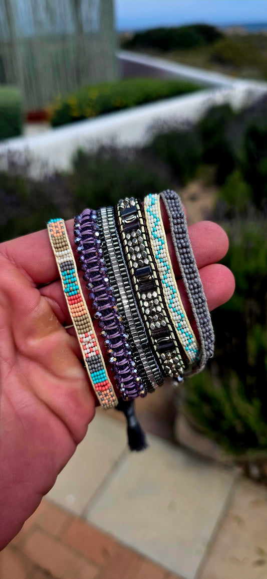 A fabulous collection of FIVE artisan-made bohemian bracelets, each bursting with individuality, beautiful textures and intricate handcrafted detailing!