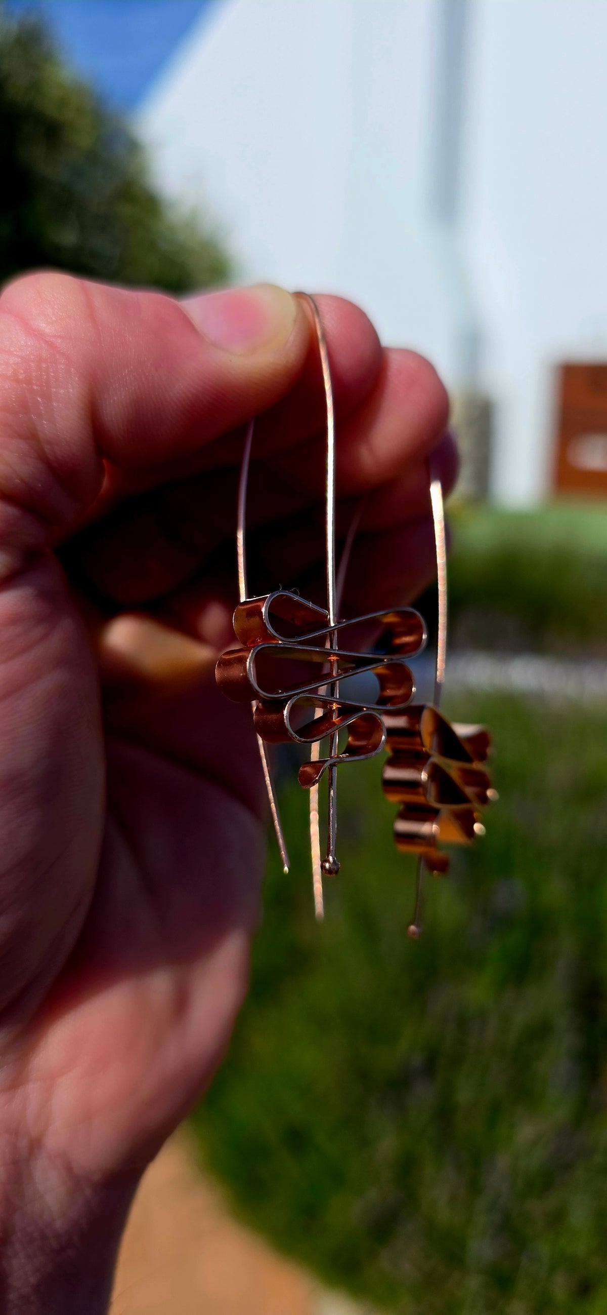 An absolutely FABULOUS pair of oversized, artisan-crafted sterling silver drop earrings with beautiful rose gold plating, designed in a wonderfully abstract, sculptural Modernist style!