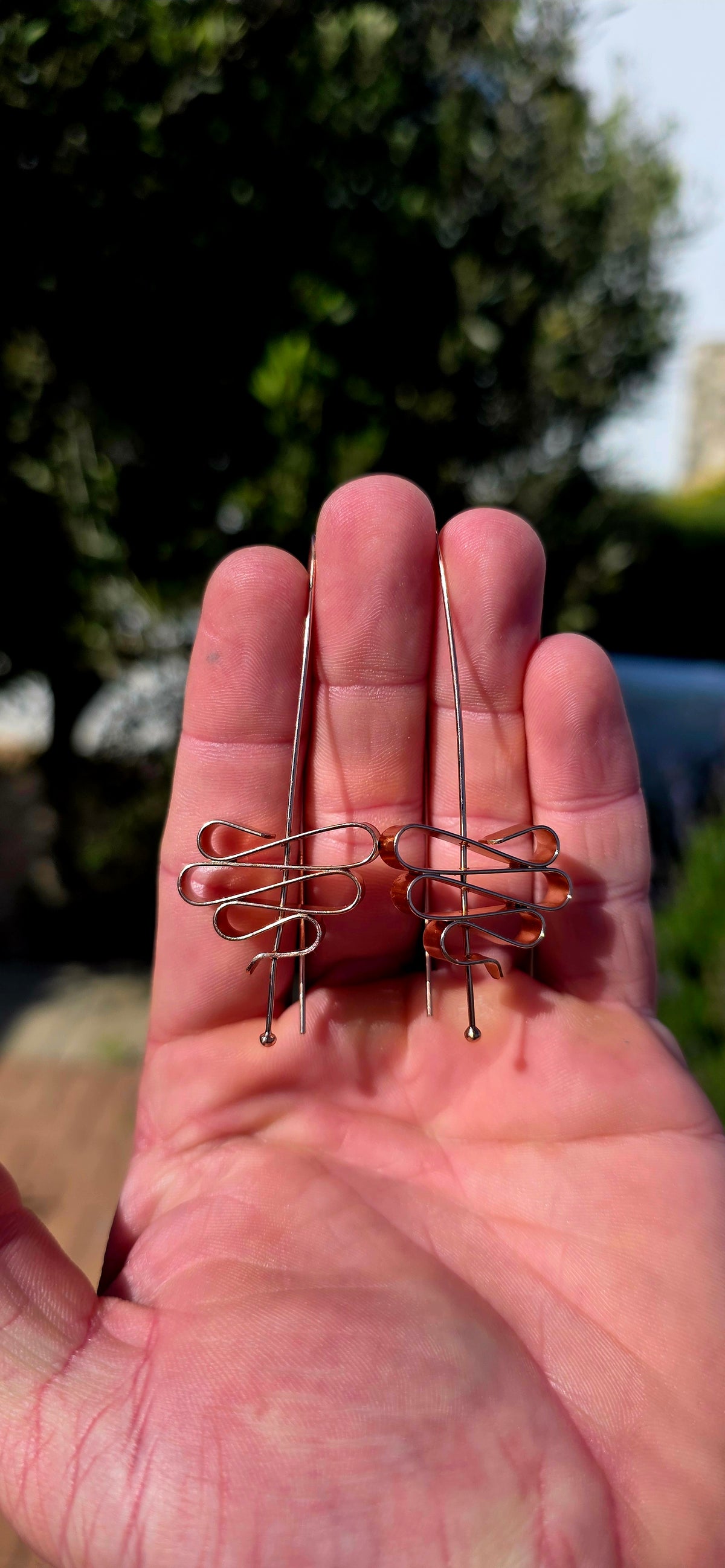 An absolutely FABULOUS pair of oversized, artisan-crafted sterling silver drop earrings with beautiful rose gold plating, designed in a wonderfully abstract, sculptural Modernist style!