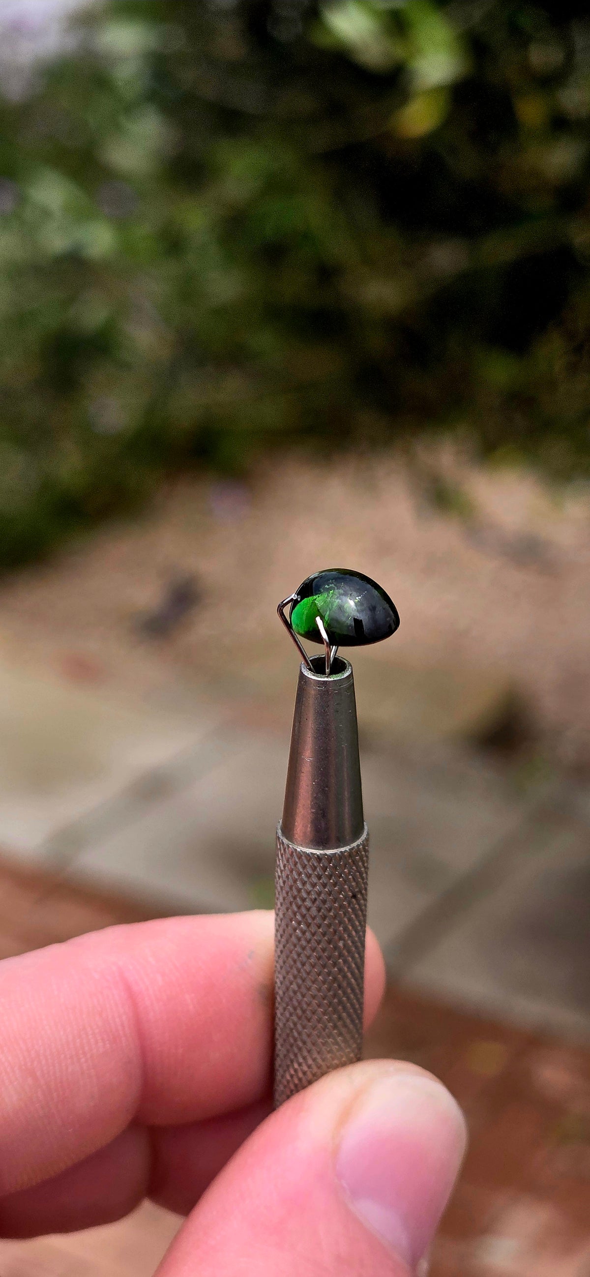 An absolutely BEAUTIFUL unset chrome green tourmaline cabochon, displaying the most enchanting deep forest-green colour with gorgeous flashes of vivid emerald green as the light catches it!