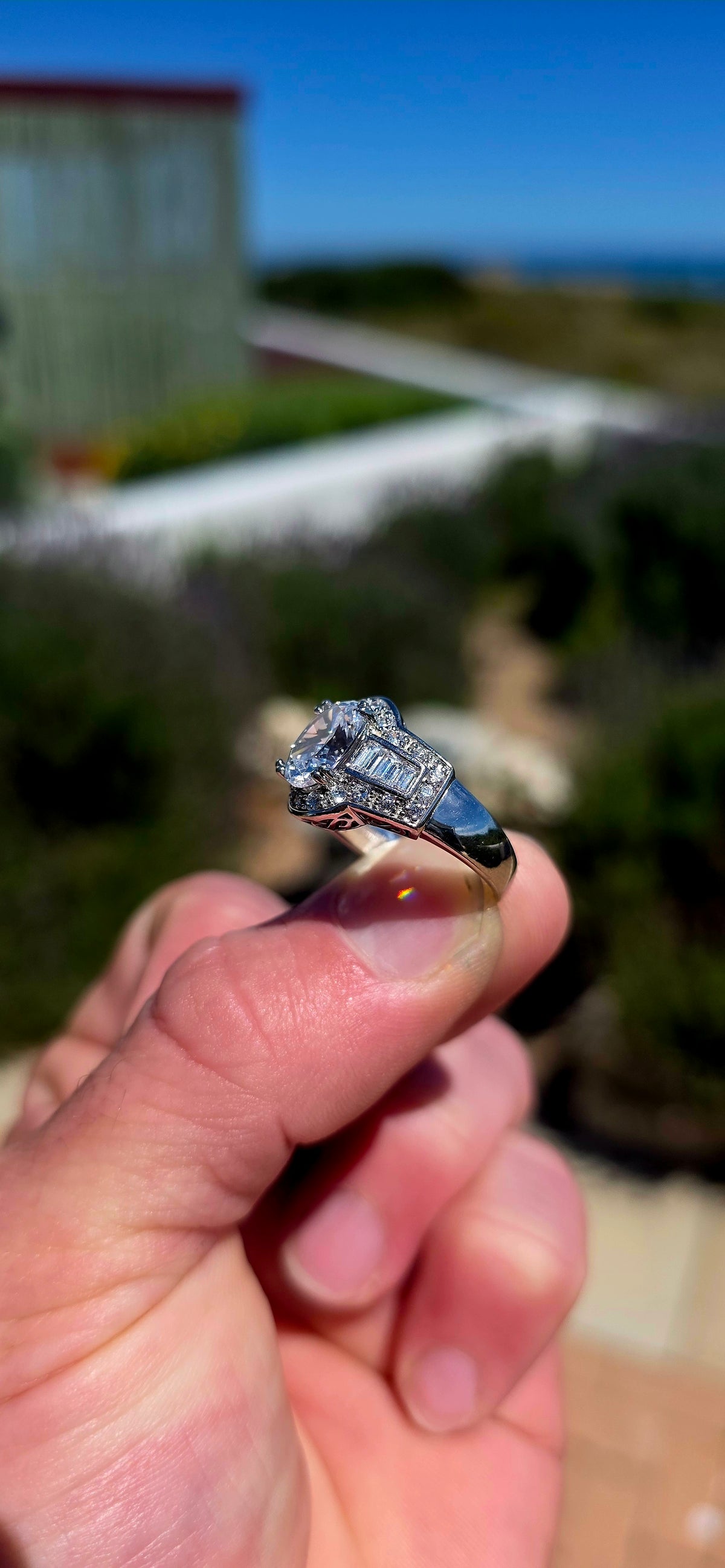 A beautifully crafted sterling silver statement dress ring, combining spectacular sparkle with elegant, Art Deco-inspired detailing.