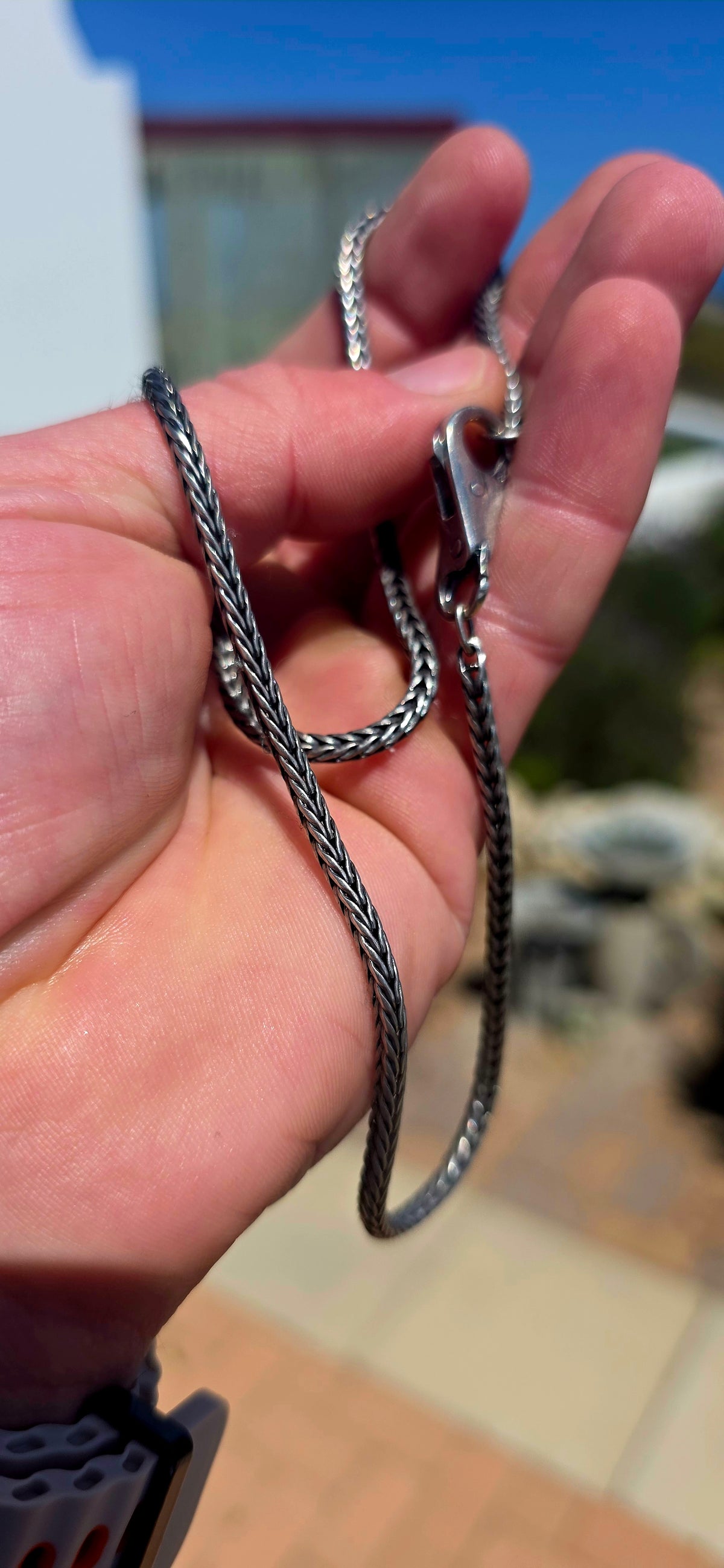 A beautifully crafted Trollbeads sterling silver foxtail chain necklace, complete with its original Trollbeads double-sided clasp!
